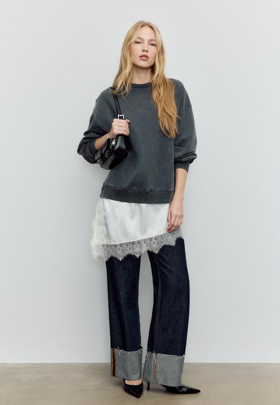 sateen skirt hem sweatshirt