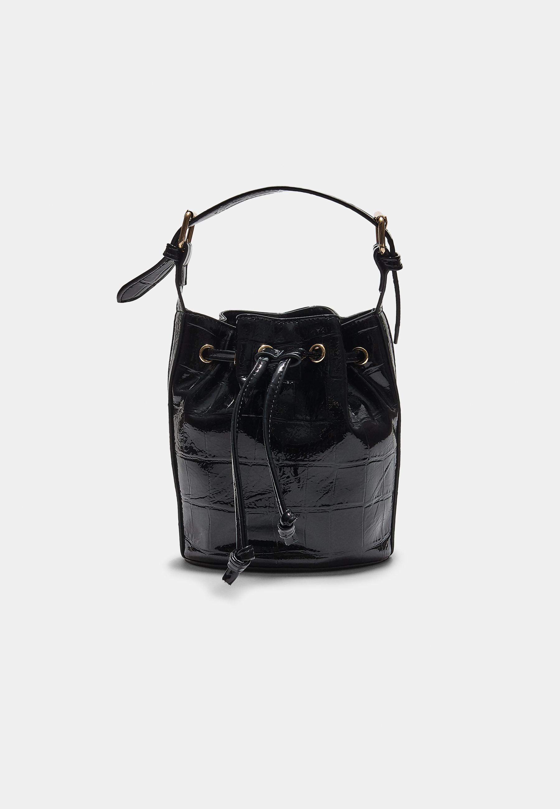 Stradivarius Τσάντα Πουγκί Με Εφέ Κροκό Μαύρο Os