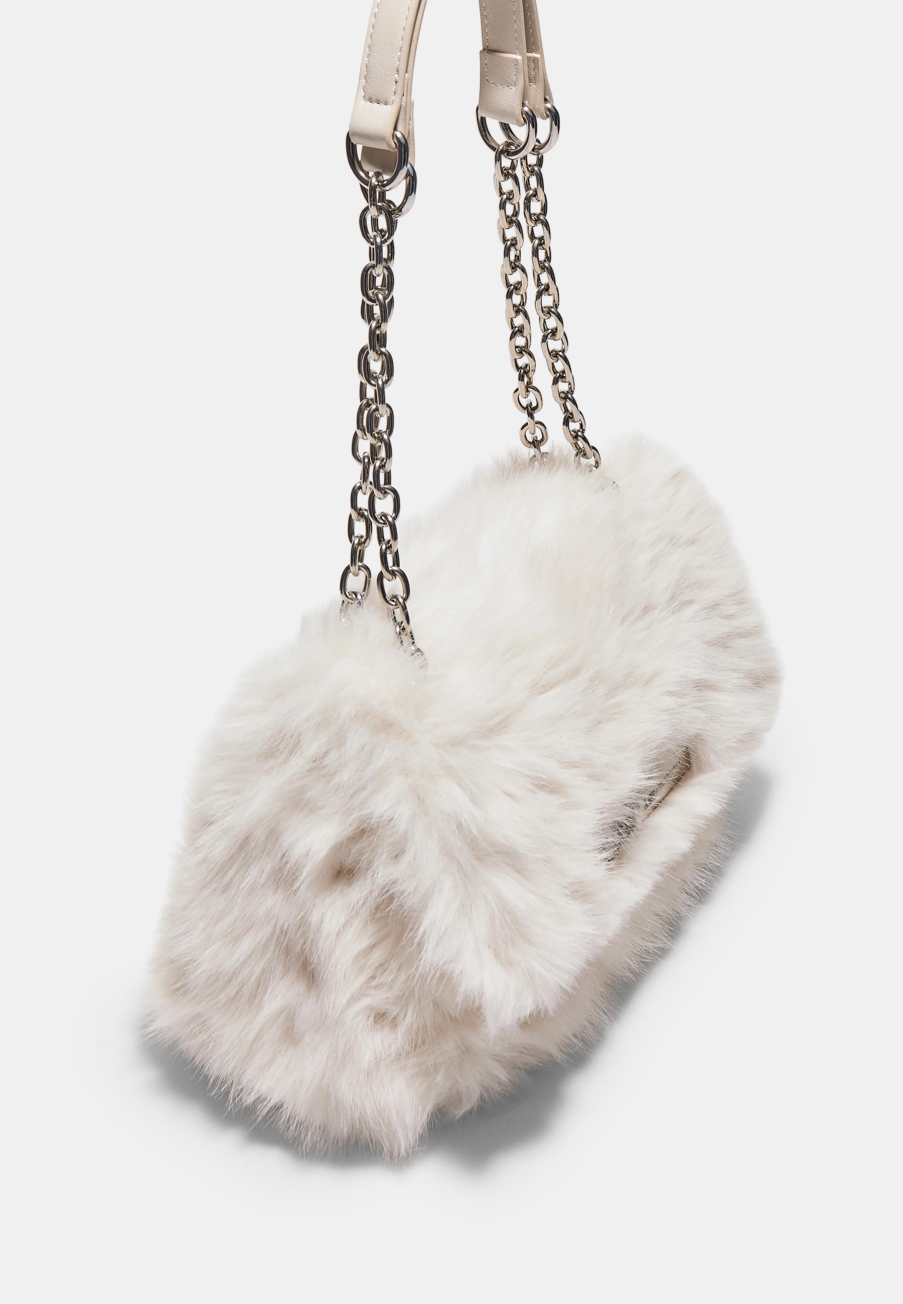 Rectangular faux fur mini crossbody bag - Women's fashion Rectangular faux fur mini crossbody bag - Women's fashion