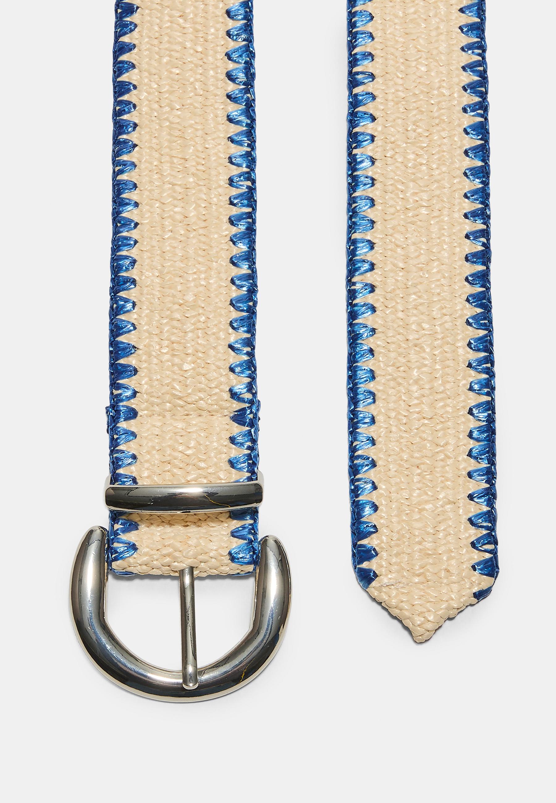 Raffia belt with topstitching — Blue