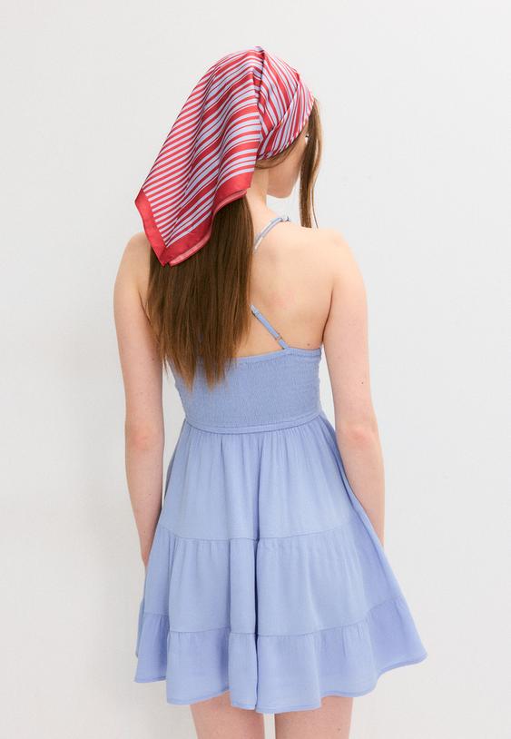 Stradivarius Short Beaded Dress Blue Xs