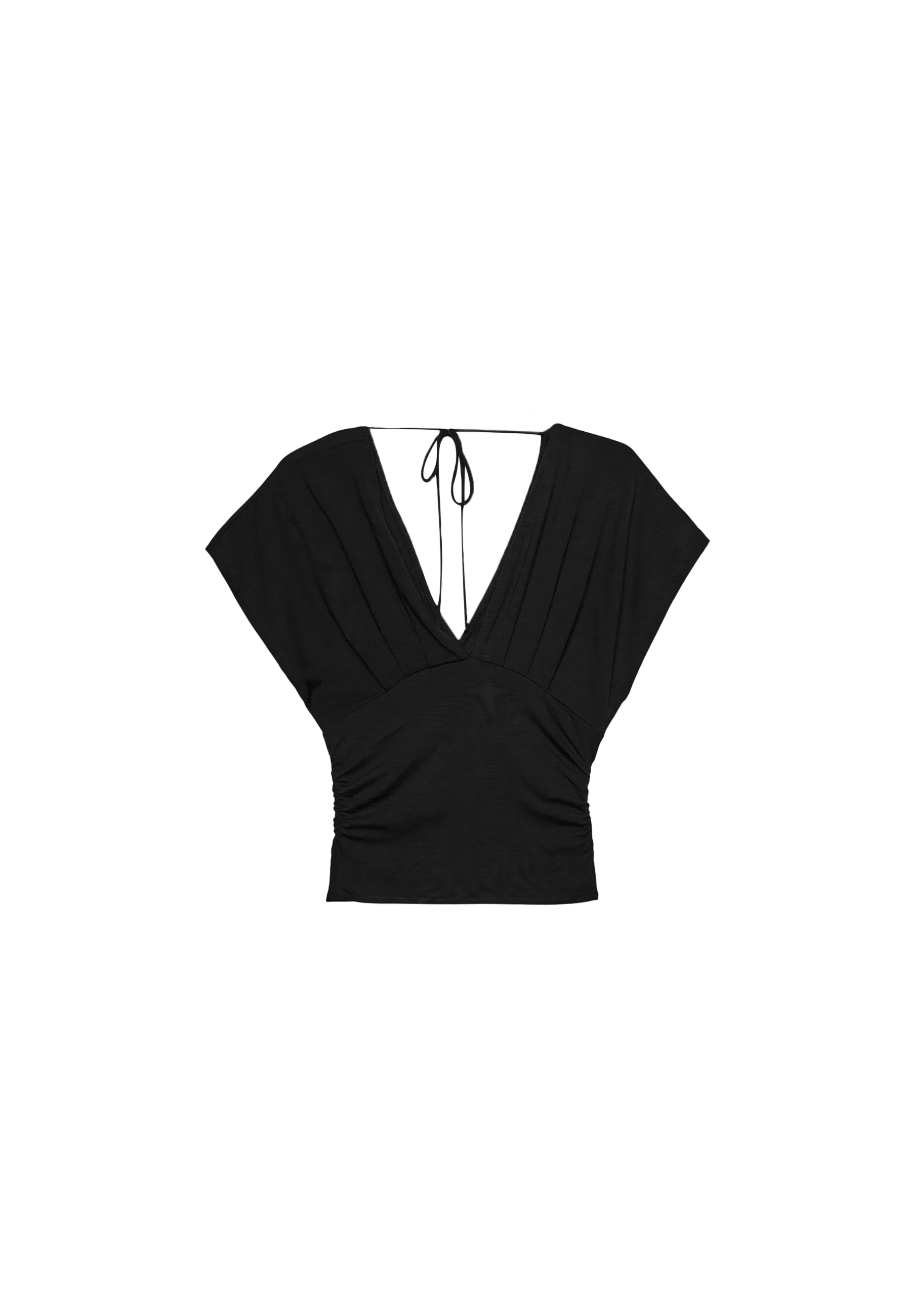 V-neck top with sash — Black