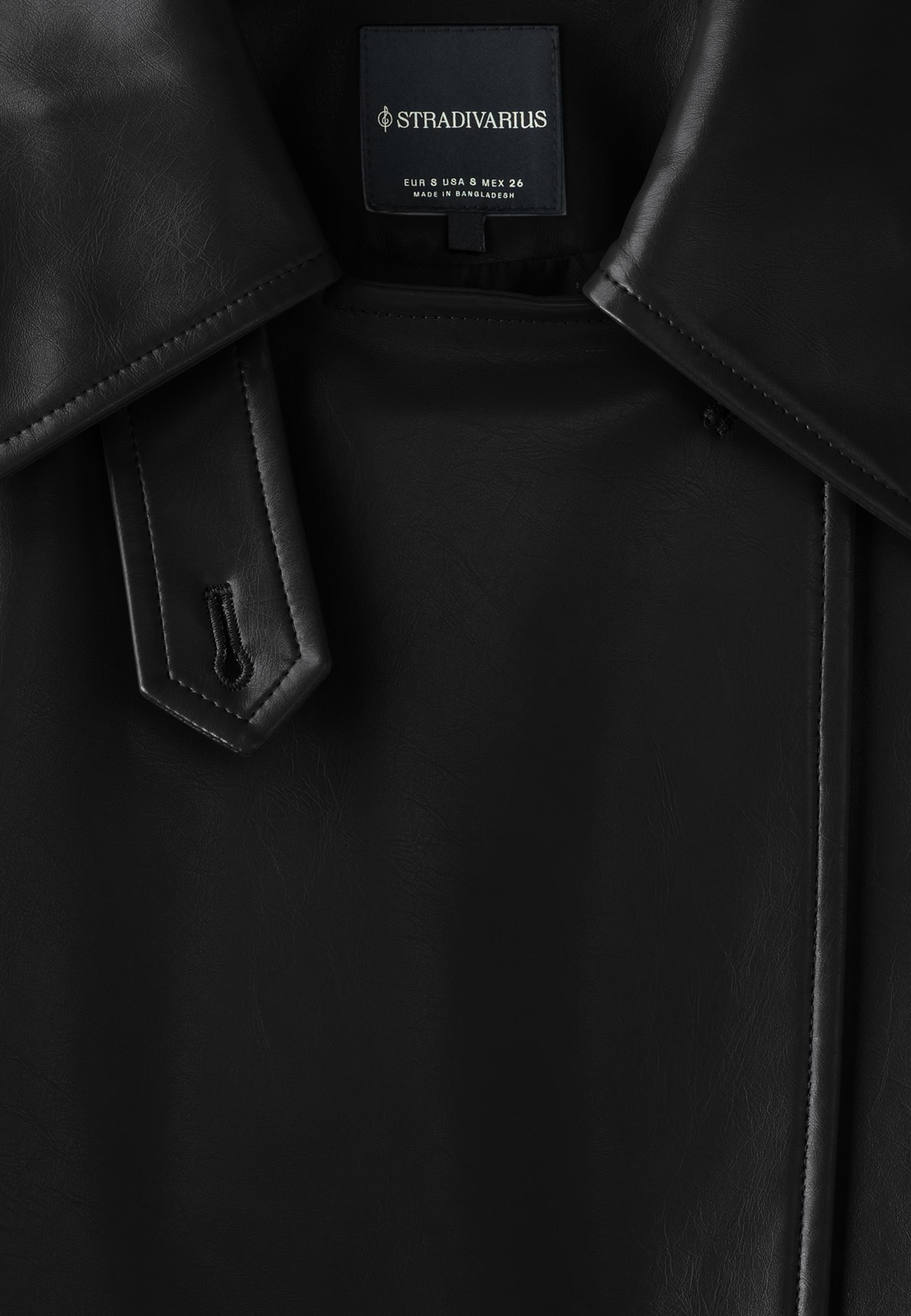 Long leather effect trench coat — Black