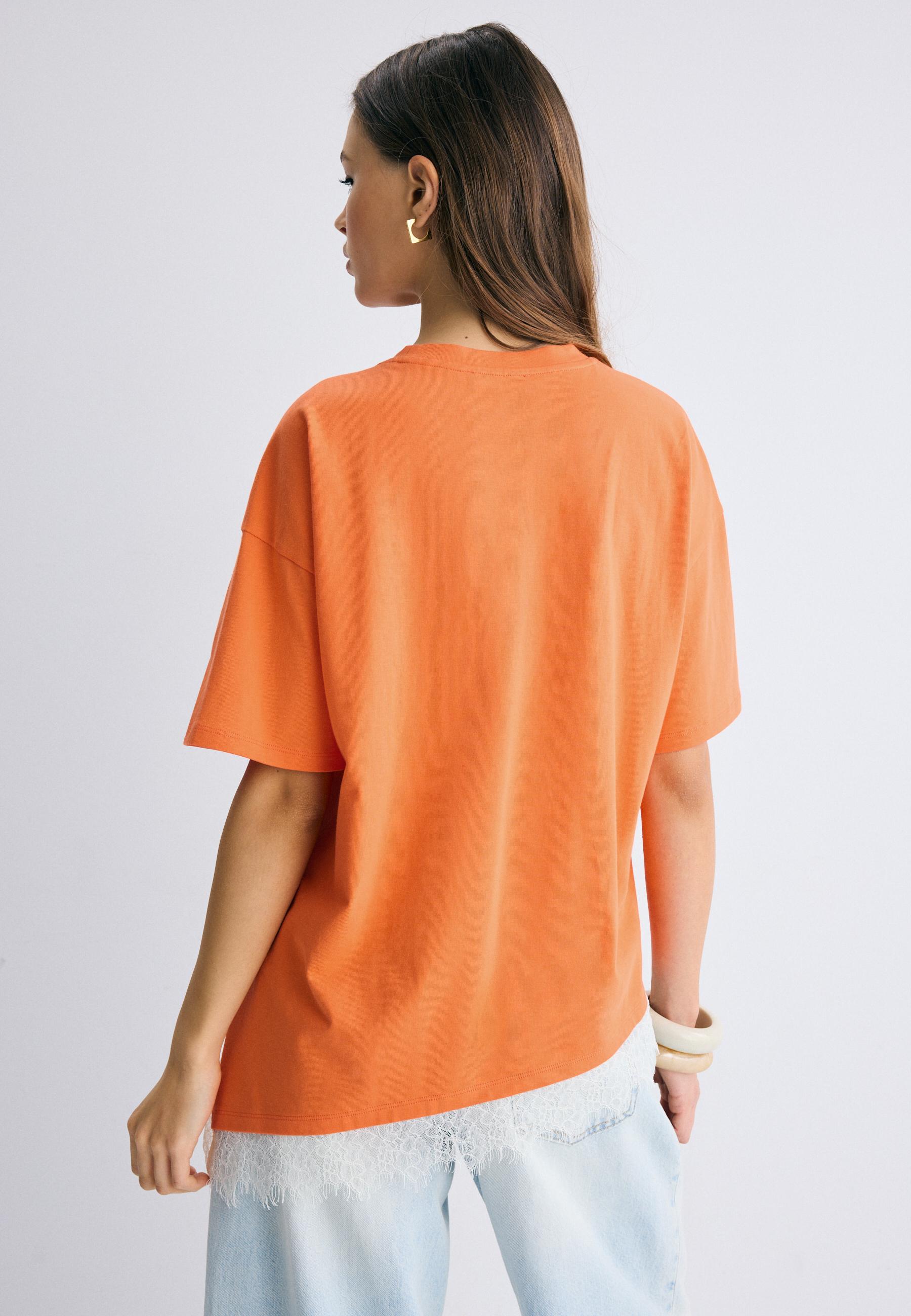 Lace hem short sleeve T-shirt — Orange