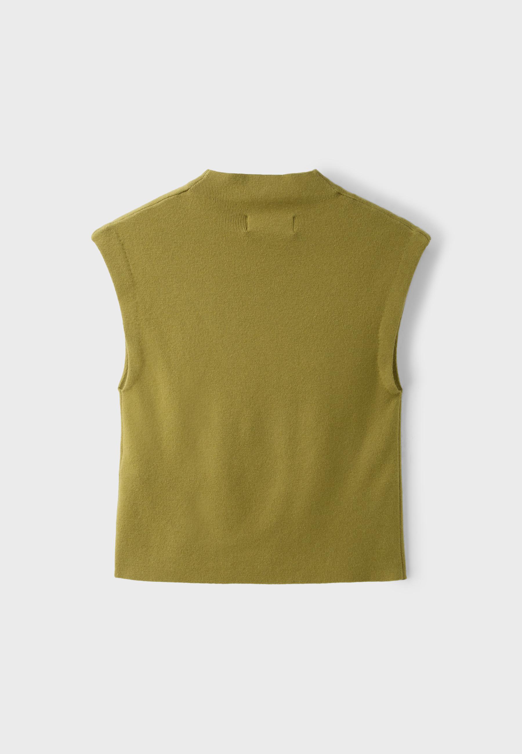 Stand collar knit top — Olive green