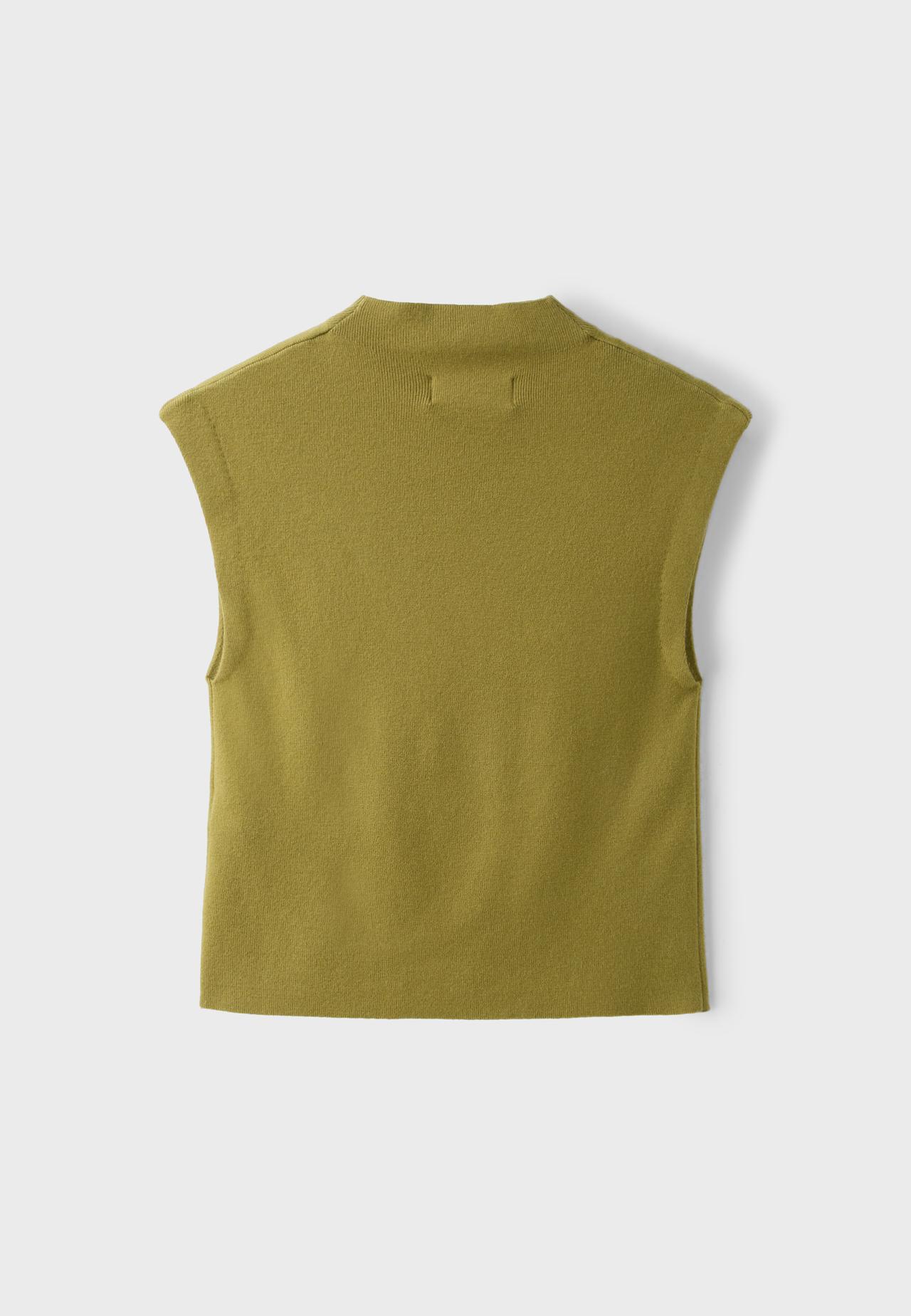 Stand collar knit top — Olive green