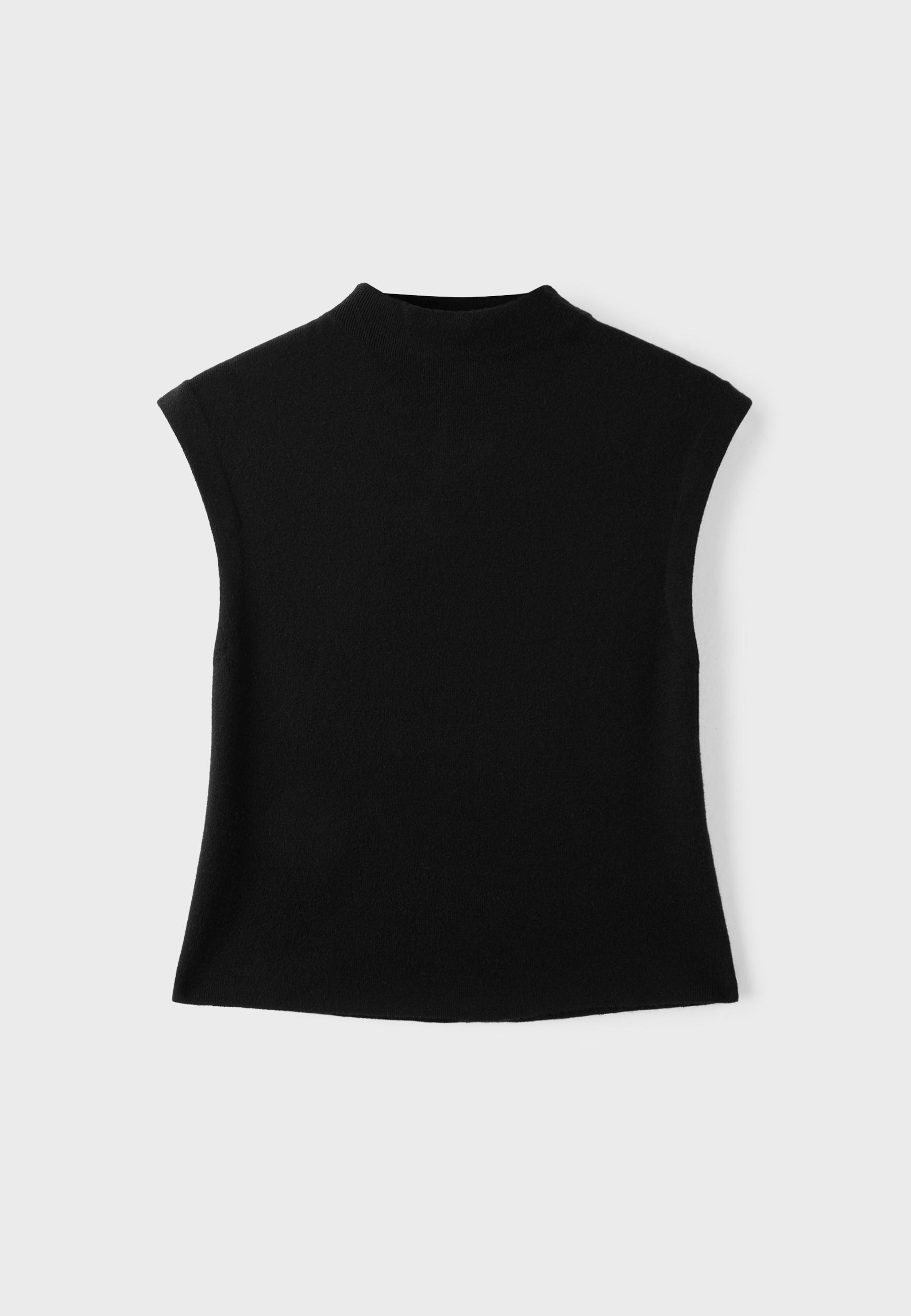 Stand collar knit top — Black