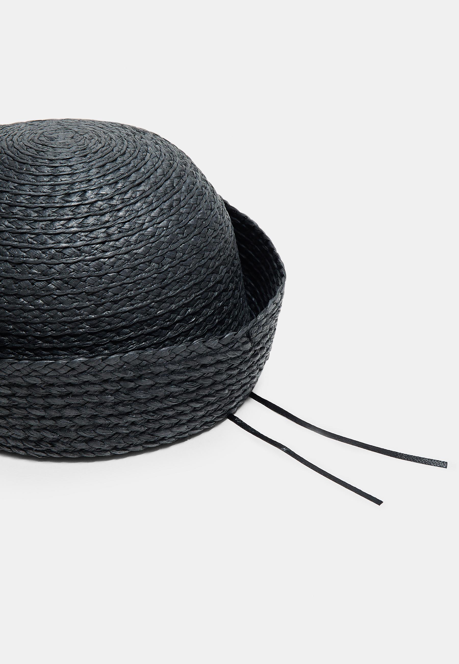 Round raffia hat — Black