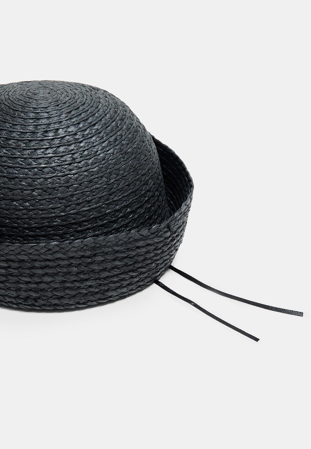 Round raffia hat — Black
