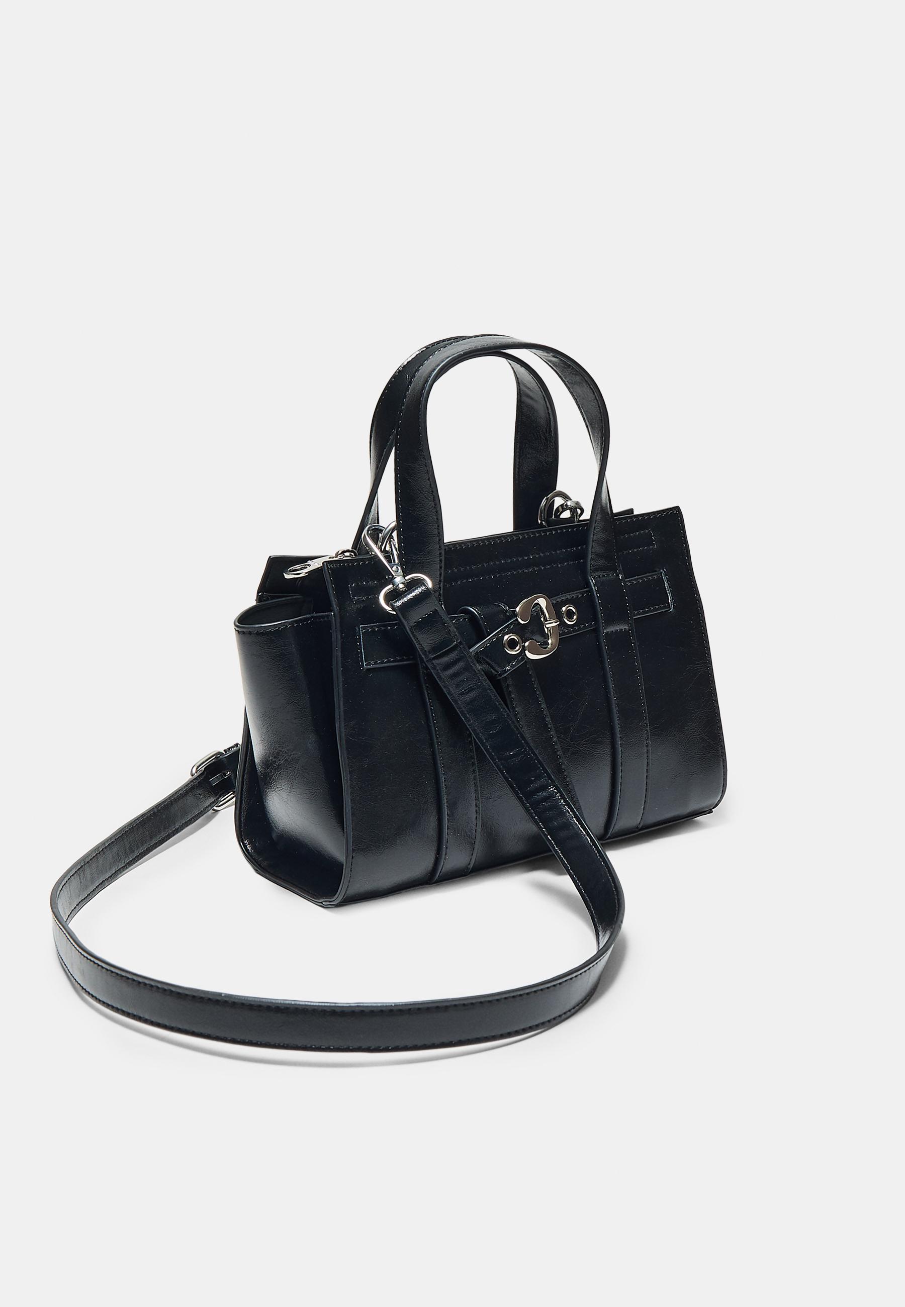 Mini tote bag with buckle — Black
