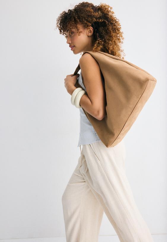 Suni süet omuz çantası - Görsel 6