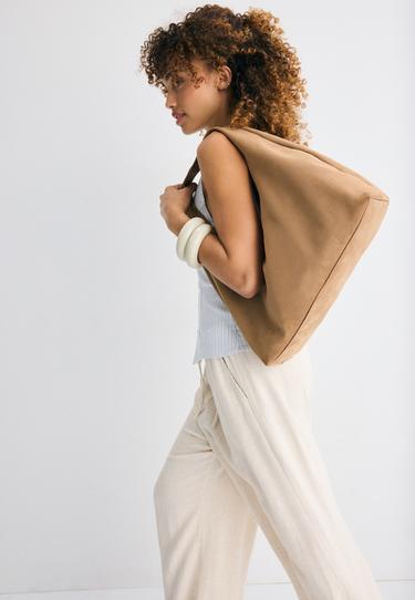 Faux suede shoulder bag — Beige 4