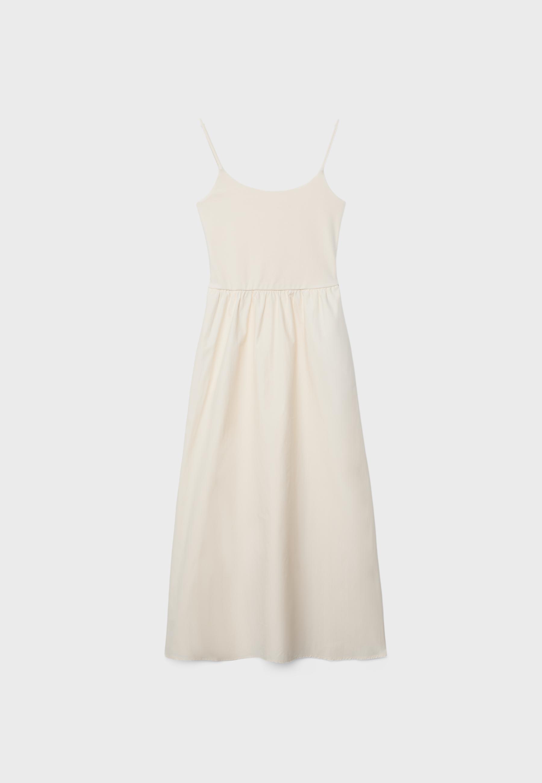 Two-material strappy midi dress — Ecru