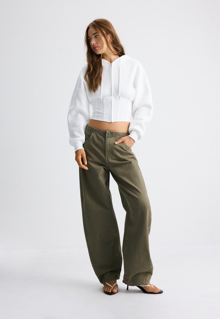 Stradivarius – Sweatshirt Med Korsettdetalj Och Huva