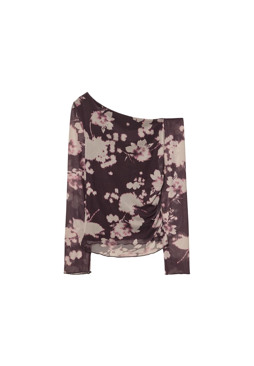 Asymmetrisches Tüll-Shirt mit Print