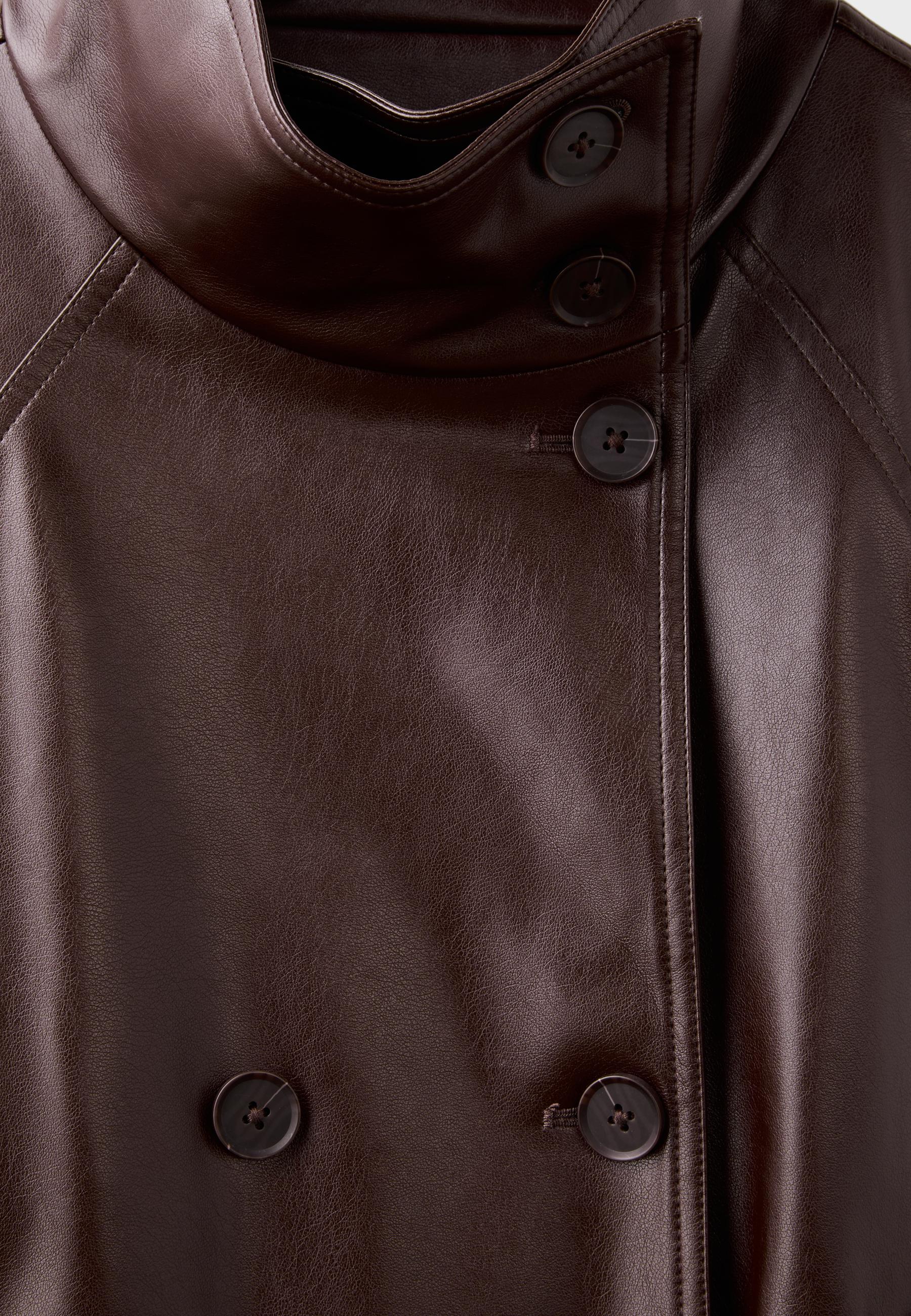 High neck leather effect trench coat — Brown