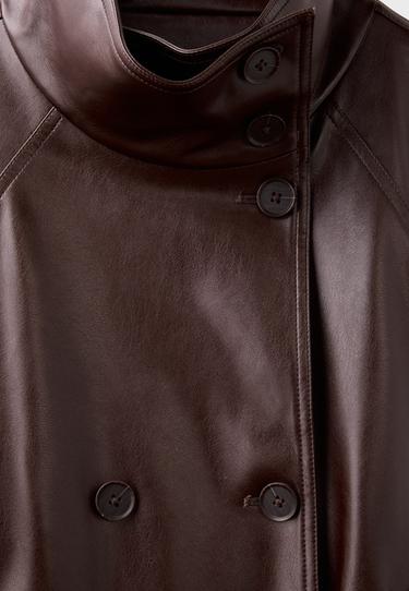 High neck leather effect trench coat — Brown 10