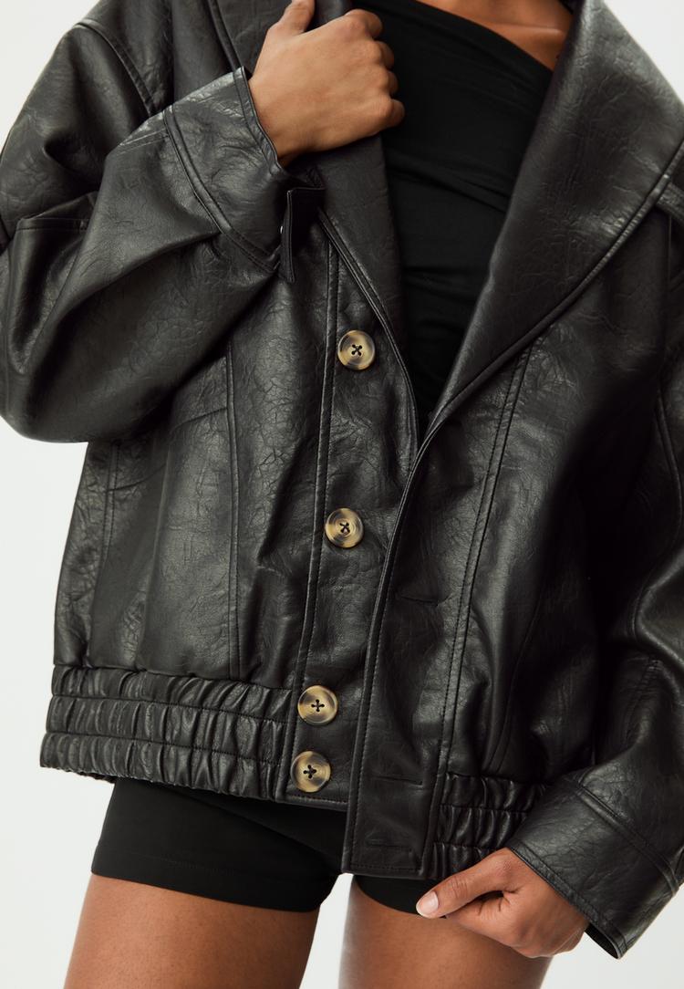 leather effect jacket with contrast collar