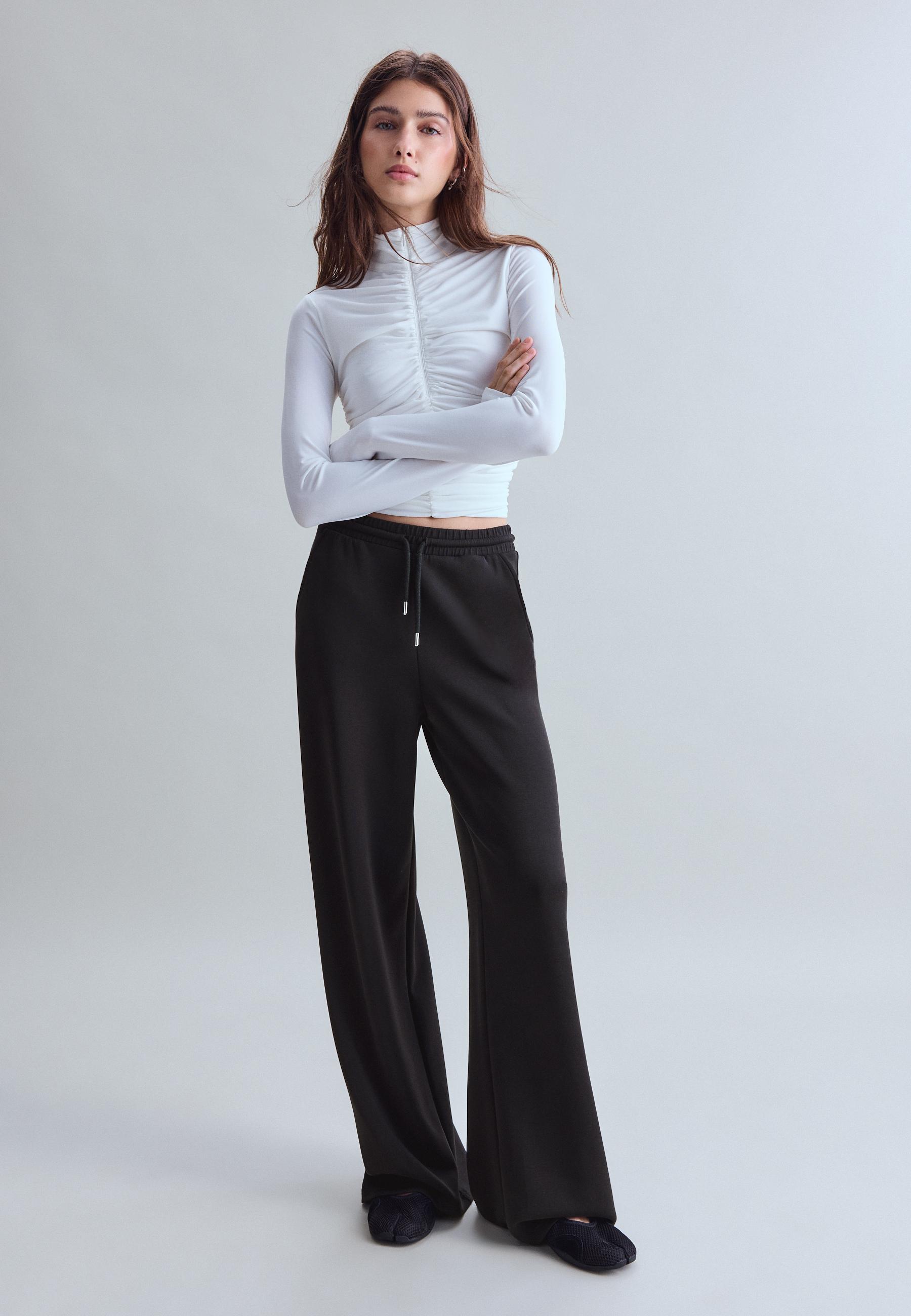 Stradivarius Παντελόνι Jogger Palazzo Με Απαλή Υφή Μαύρο L