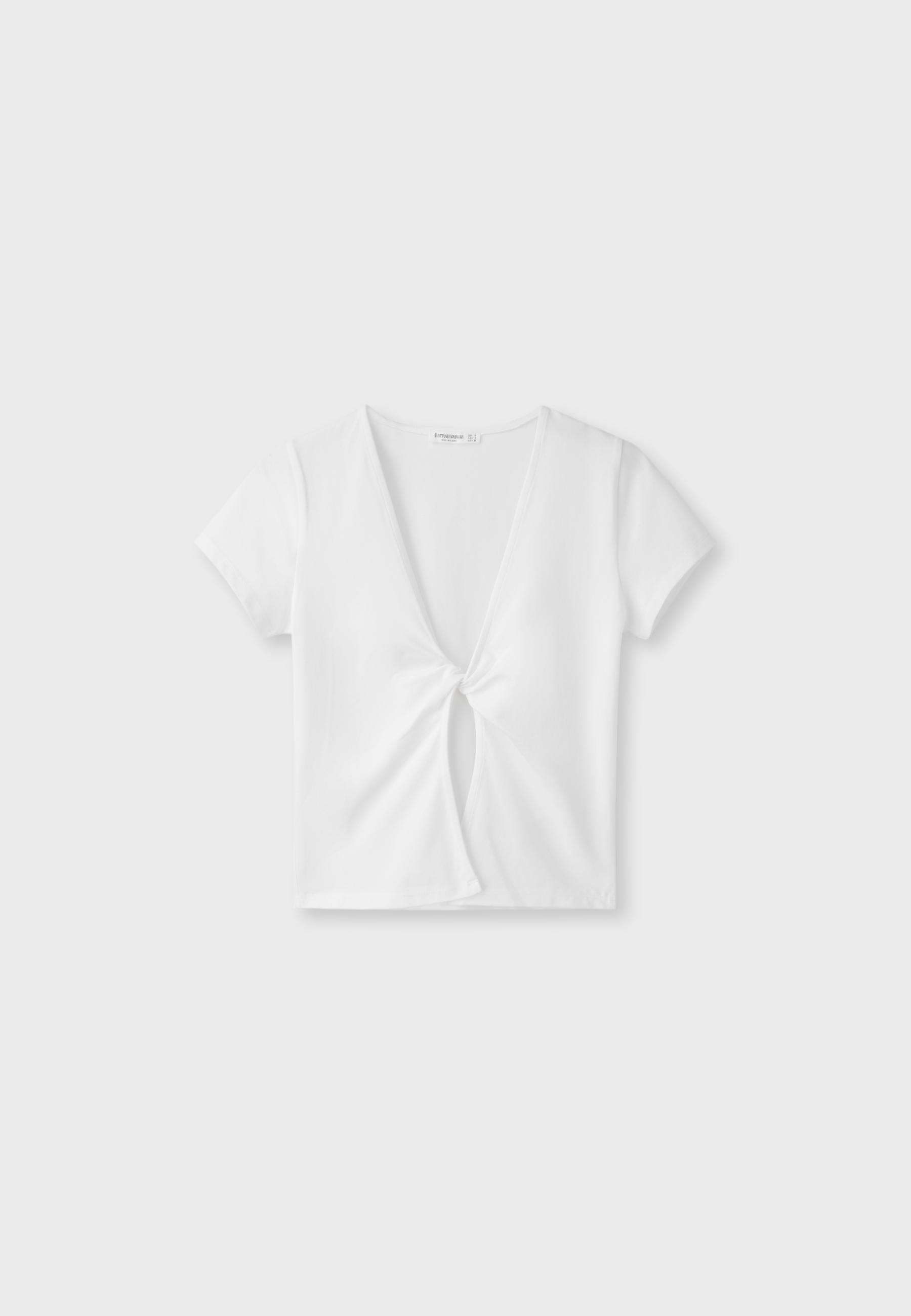 Knot detail short sleeve T-shirt — Ecru