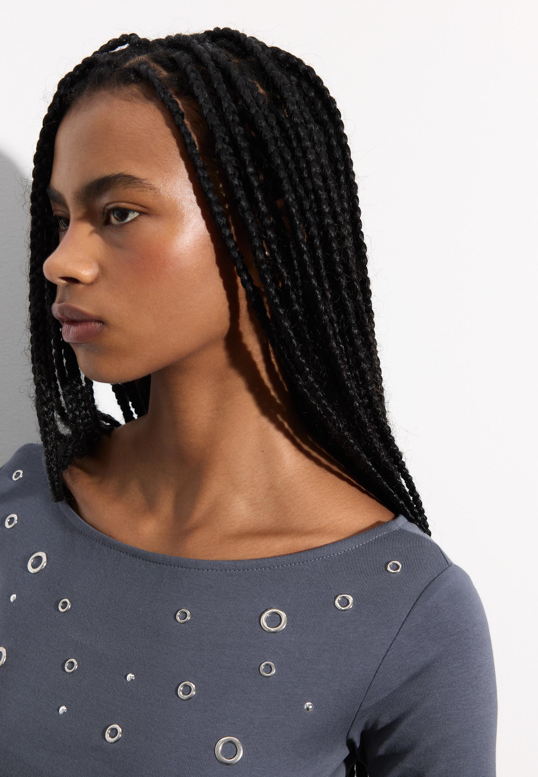 Boat neck T-shirt with studs — Dark grey