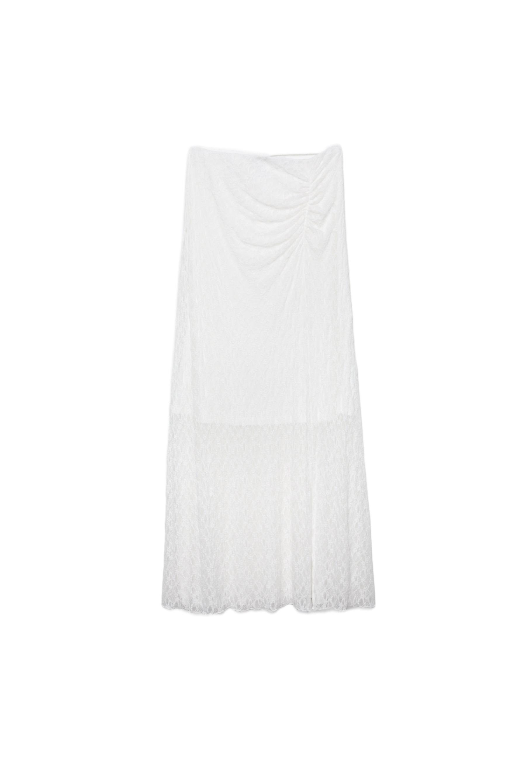 Gathered lace midi skirt — Ecru