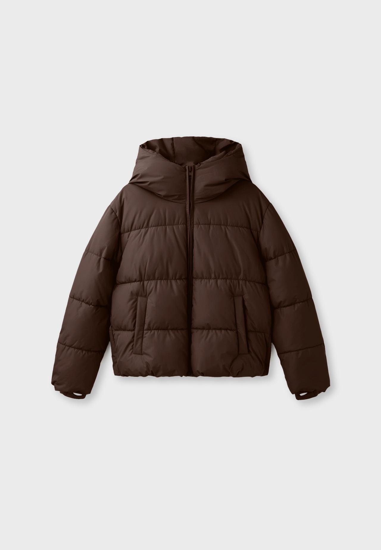 Basic hooded padded jacket — Brown