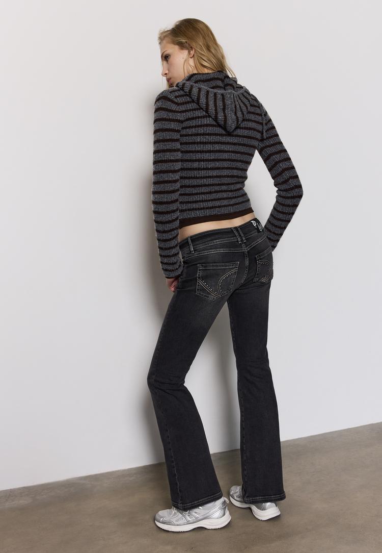 dusuk bel zımbalı bootcut fit jean