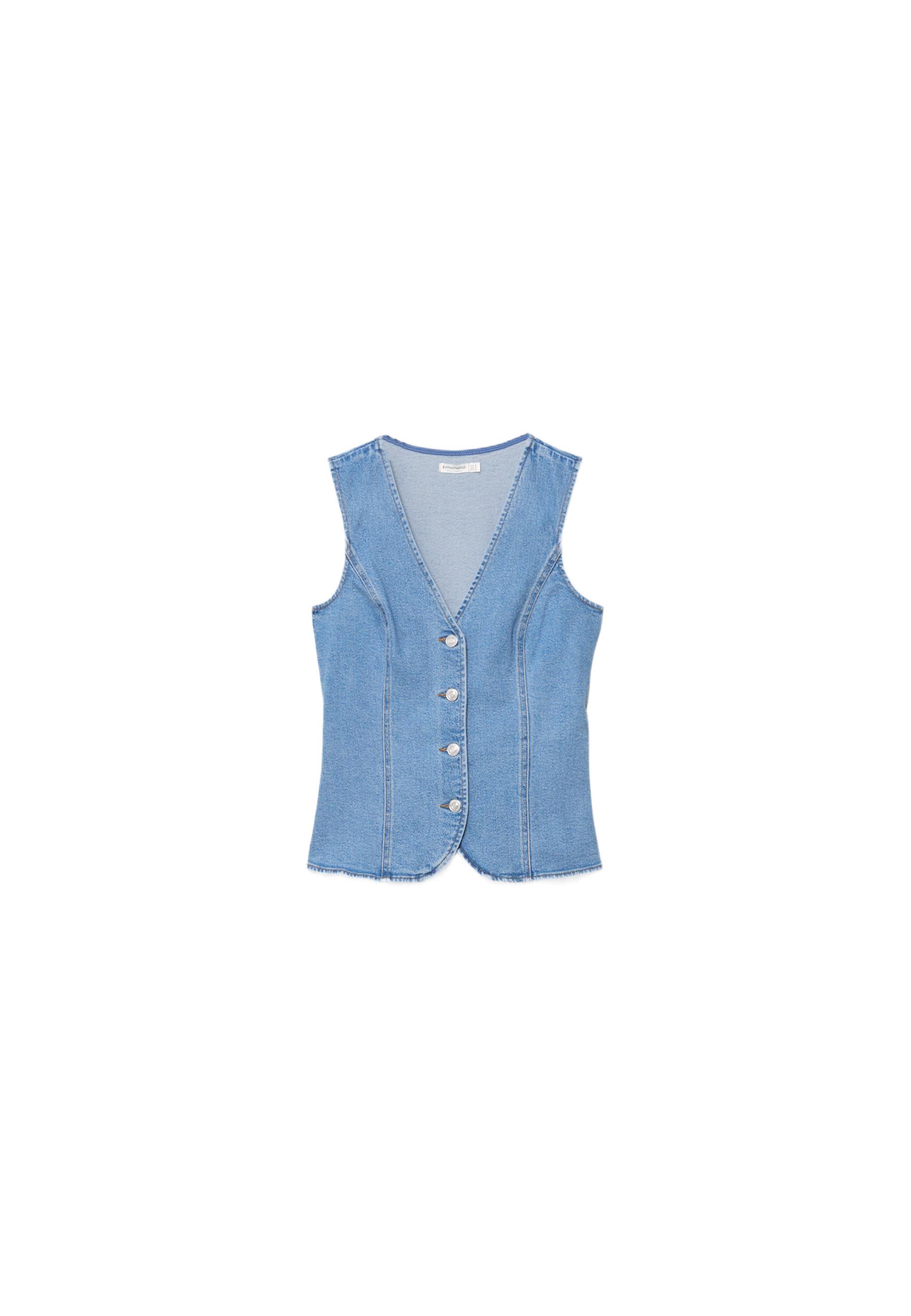 Fitted denim top — MEDIUM LIGHT BLUE DENIM