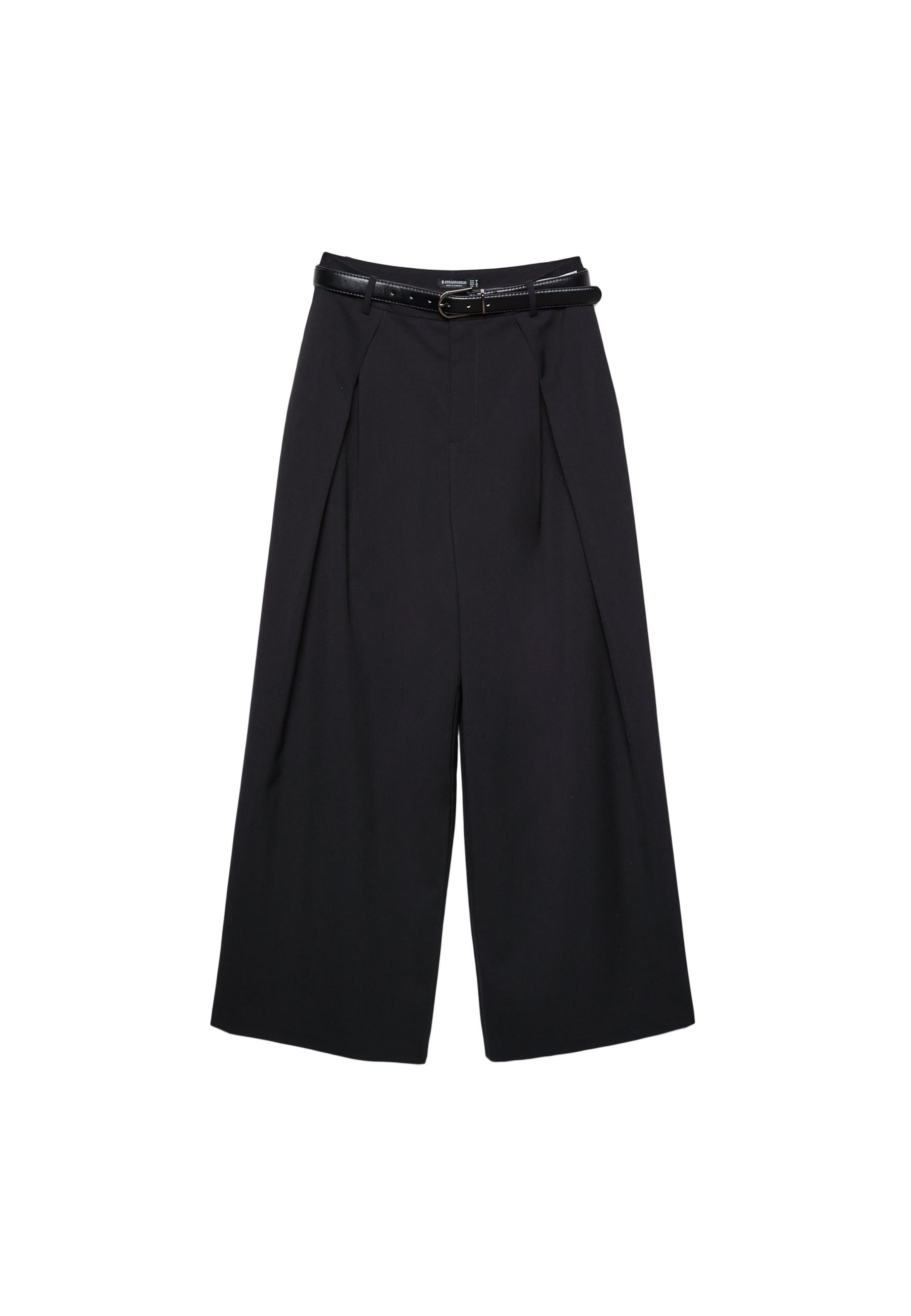 Stradivarius Pensli ve kemerli geniş paça pantolon görsel 7