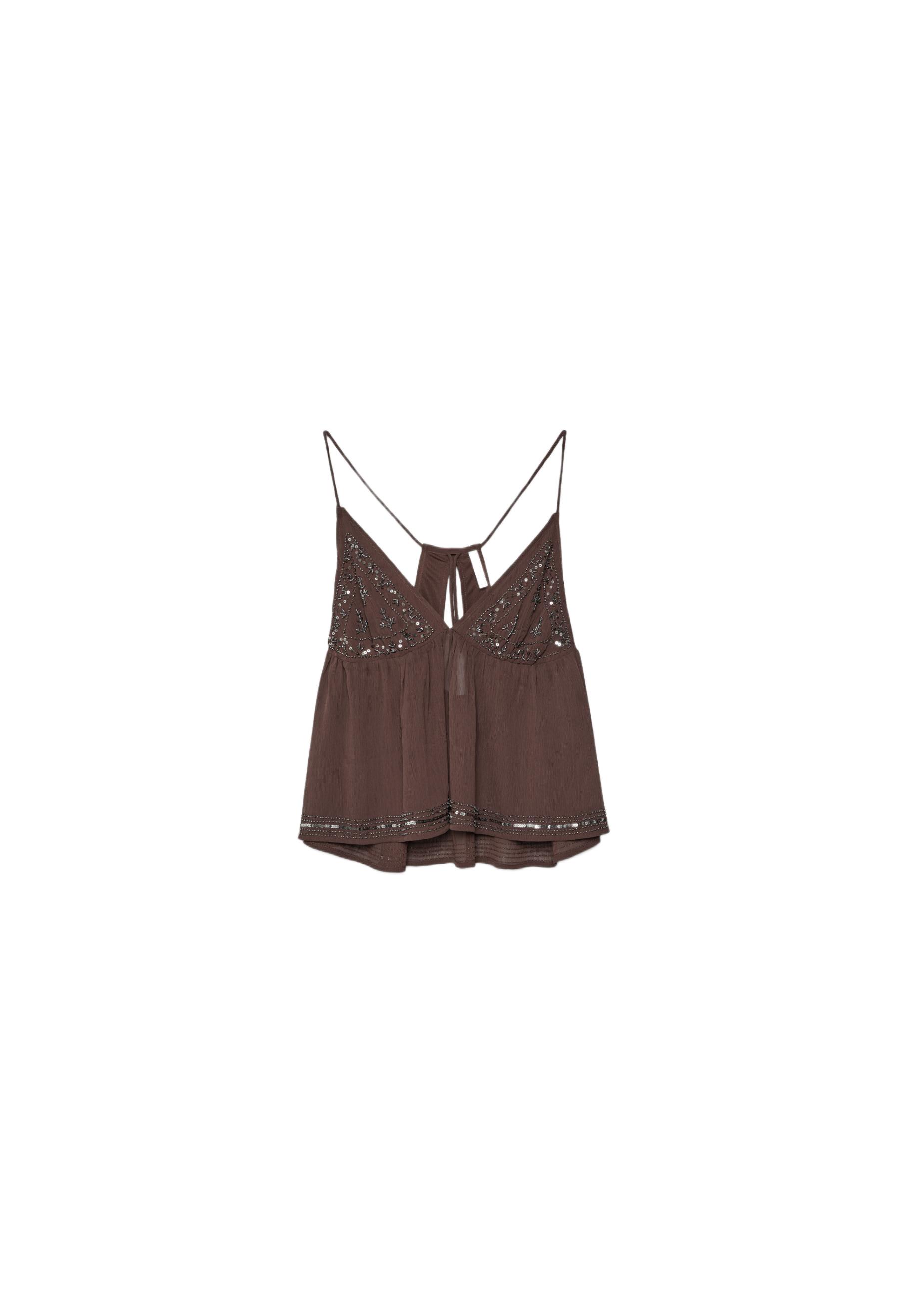 Embroidered strappy top — Brown