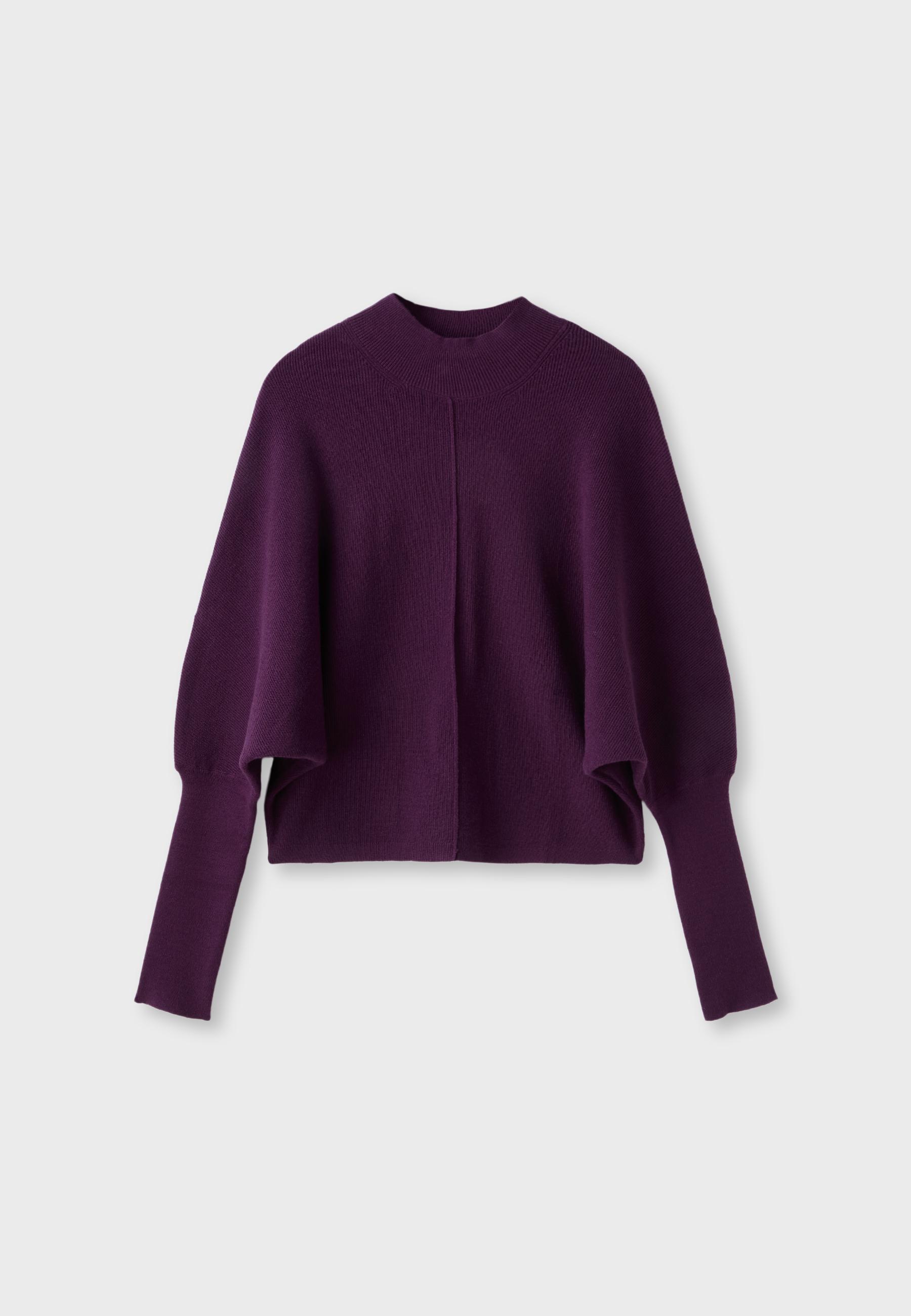 Batwing sleeve mock neck knit sweater — Dark purple