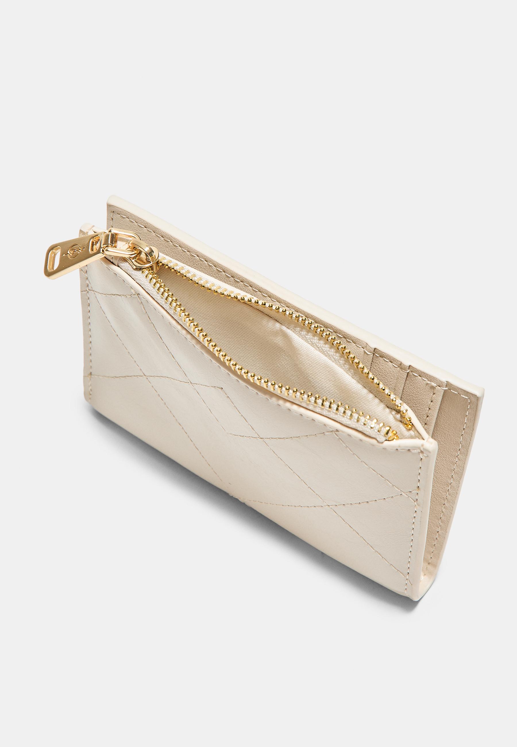 Stitched card holder purse — Ecru