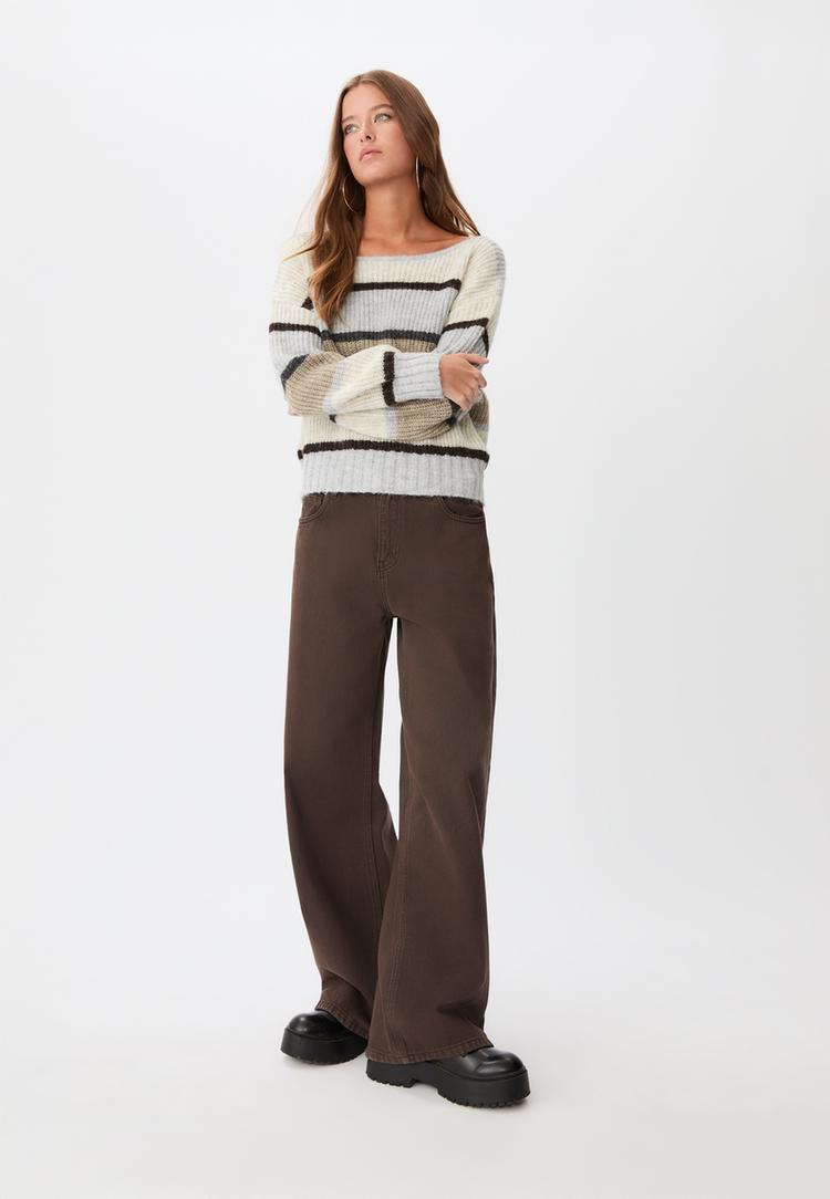 striped boat neck sweater