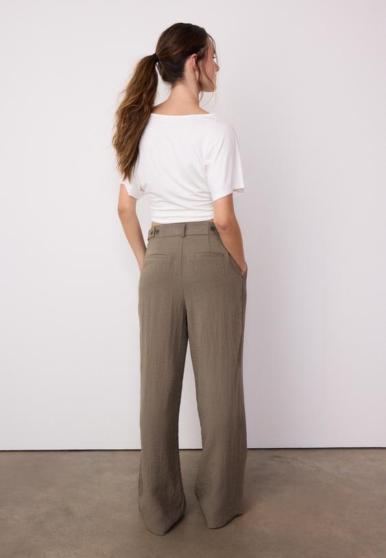 ayarlanabilir dugmeli keten karısımlı bol paca pantolon