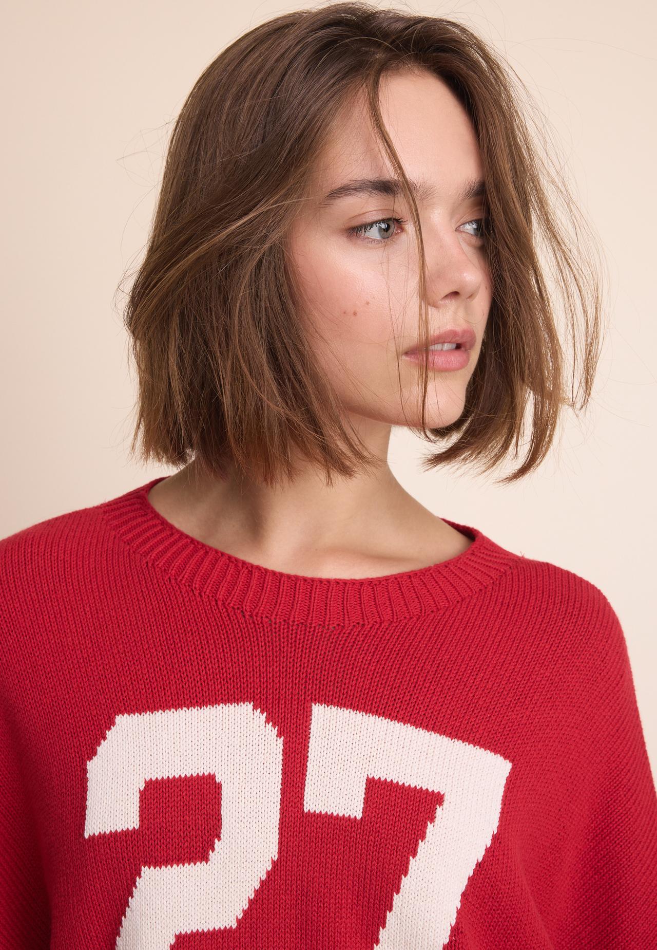 Number cropped knit jumper — Red