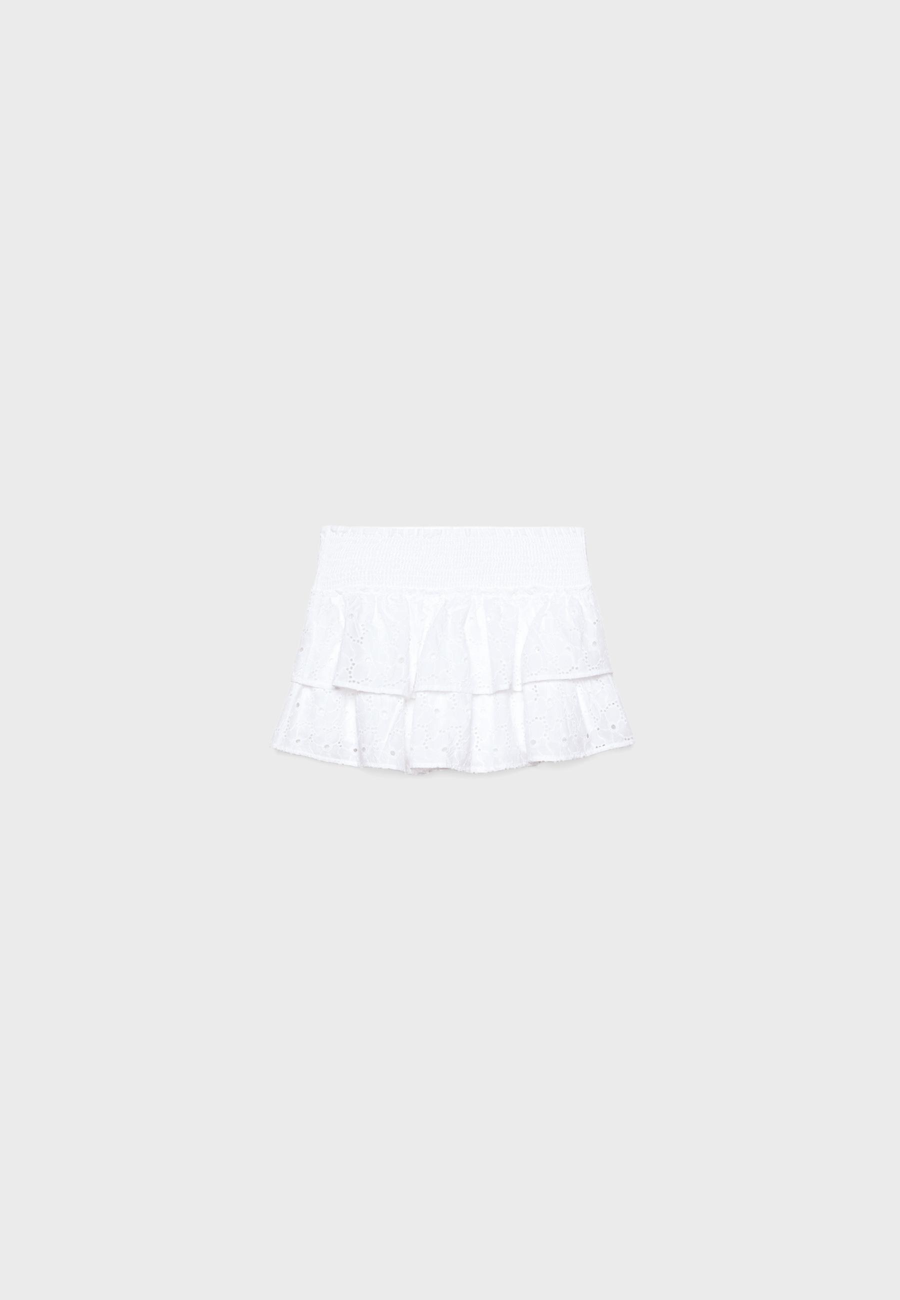 Flowing skort with embroidery — White