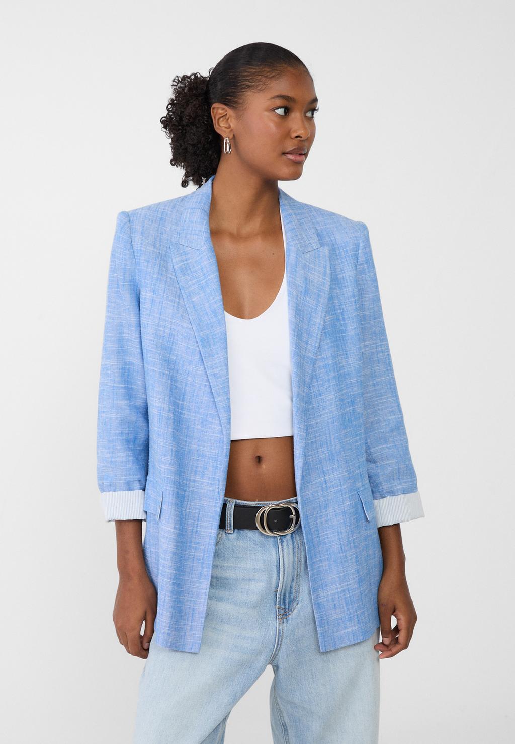 Open flowing linen-blend blazer