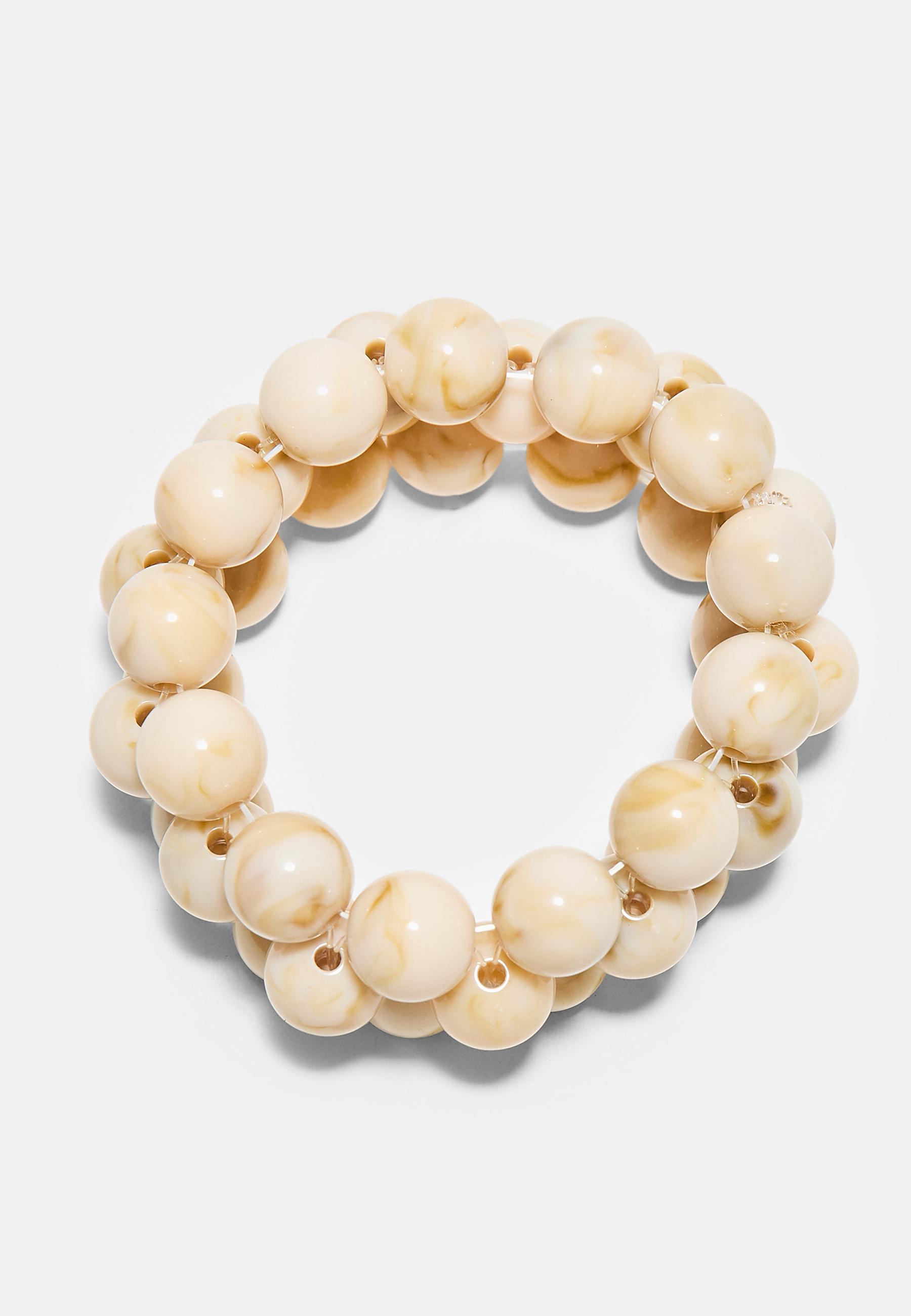 Beaded stretch bracelet — Ecru