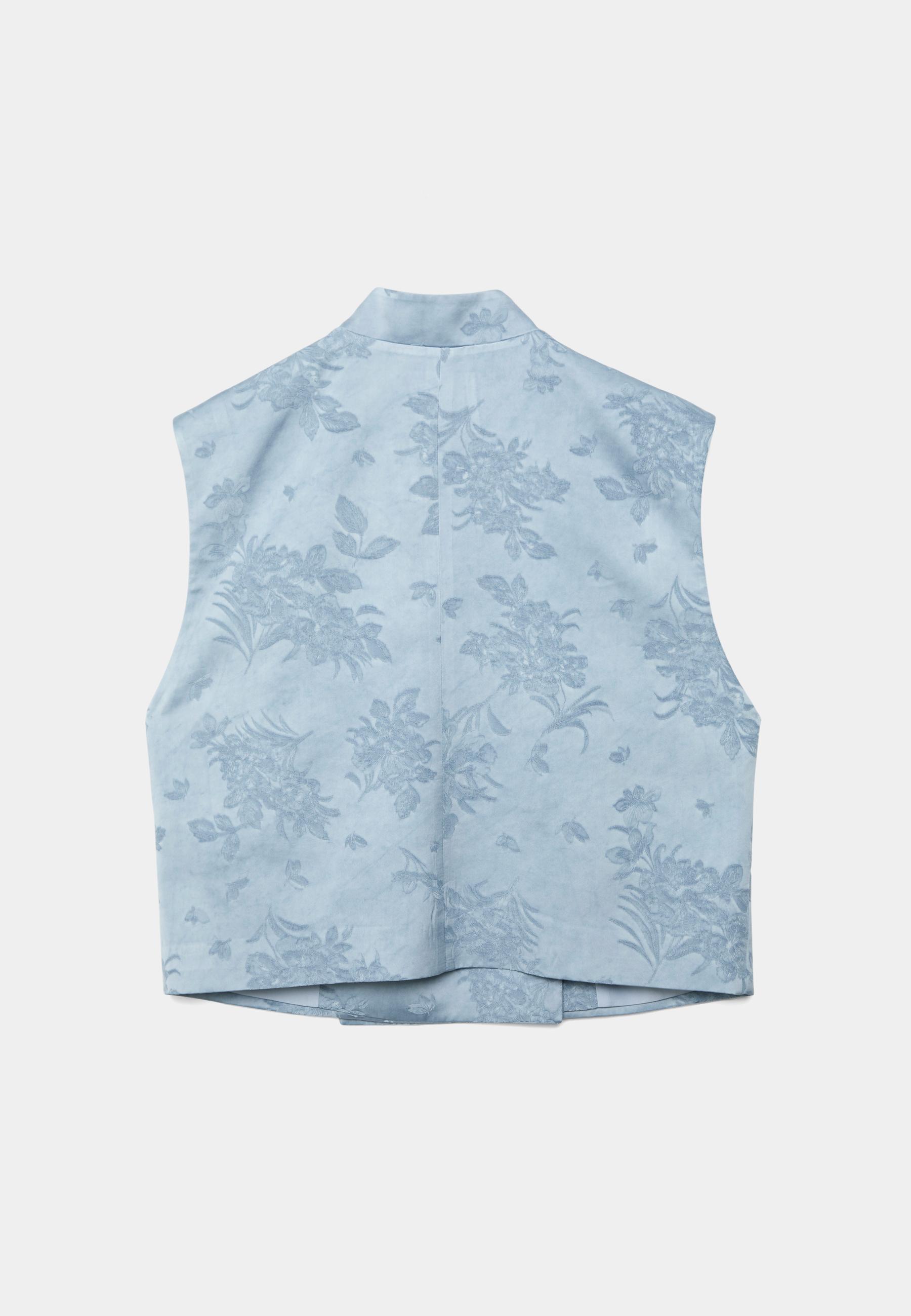 Stand collar waistcoat with toggles — Sky blue