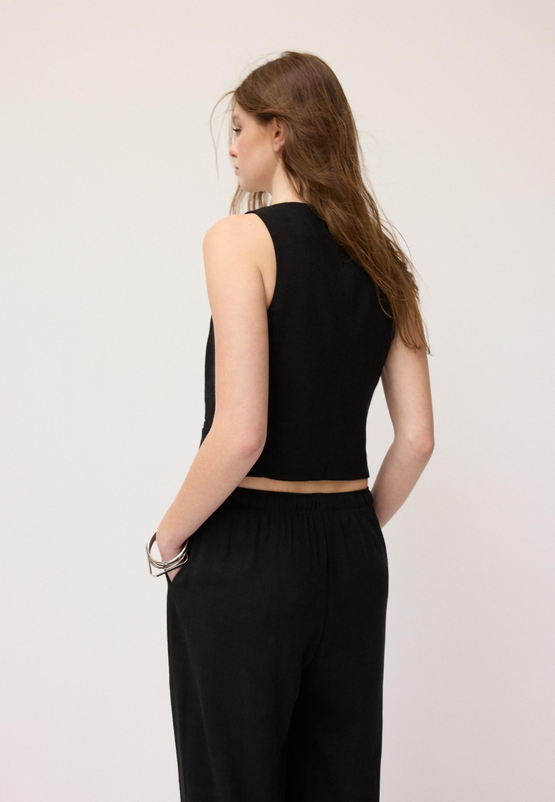 Keten görünümlü düğmeli yelek - Görsel 5