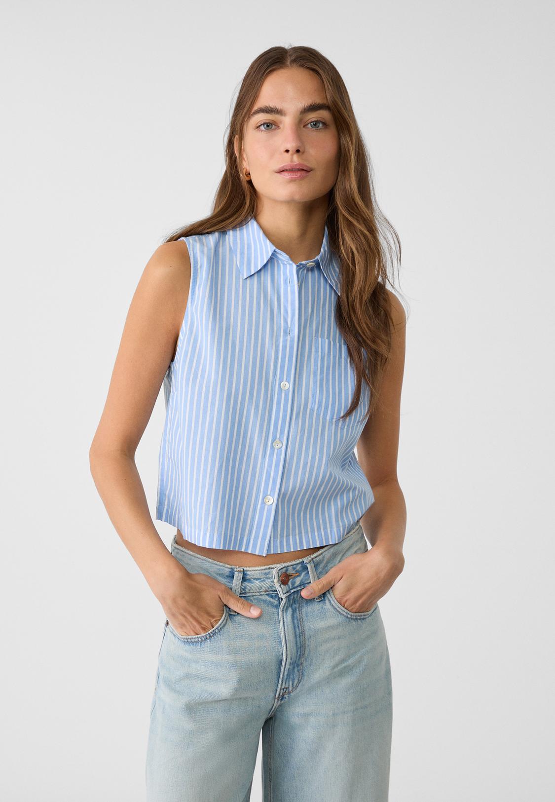 Camisa Popelin Blusa Rayas Stradivarius Mujer Stradivarius Camisa