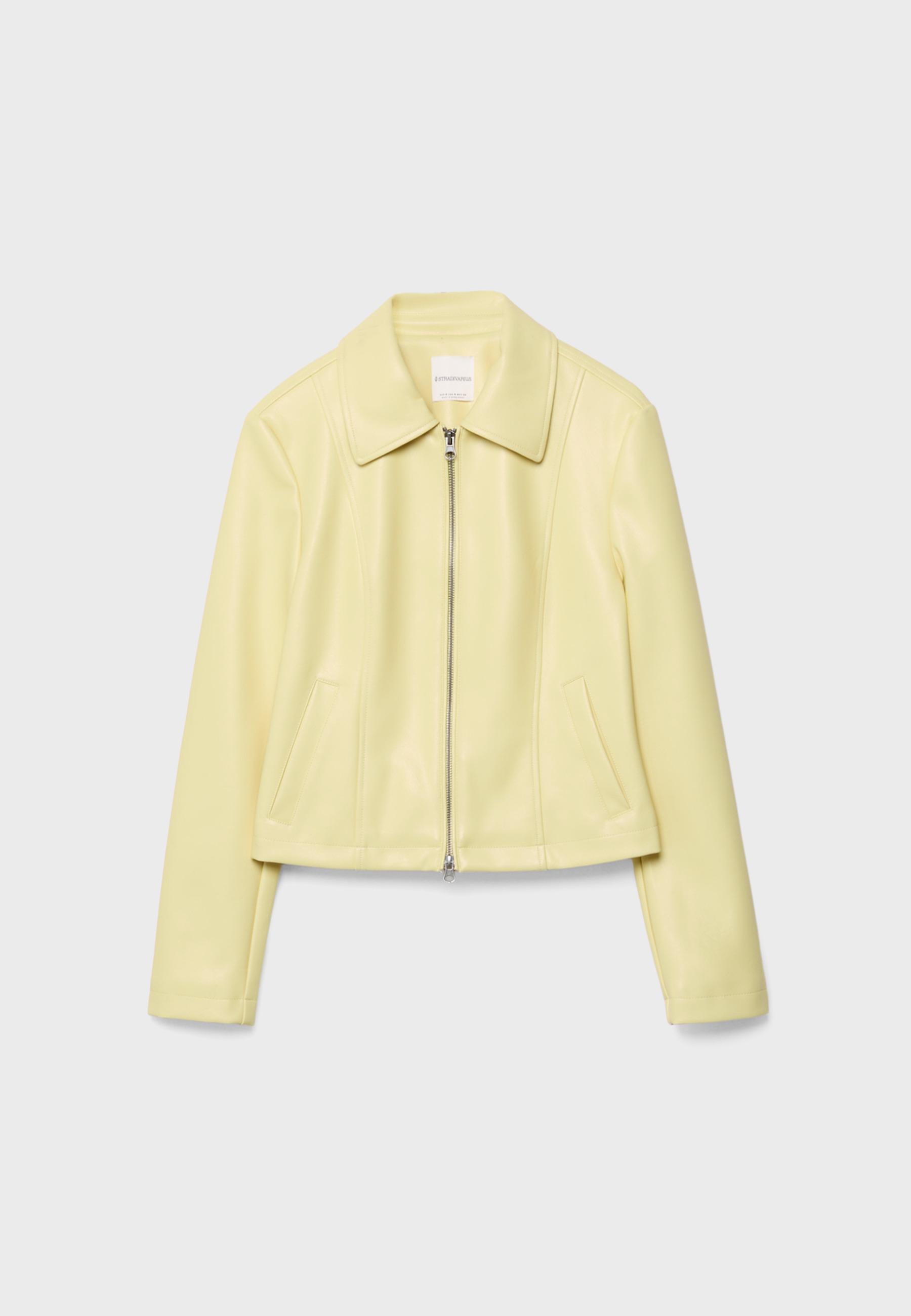 Fitted leather effect jacket — Pastel yellow