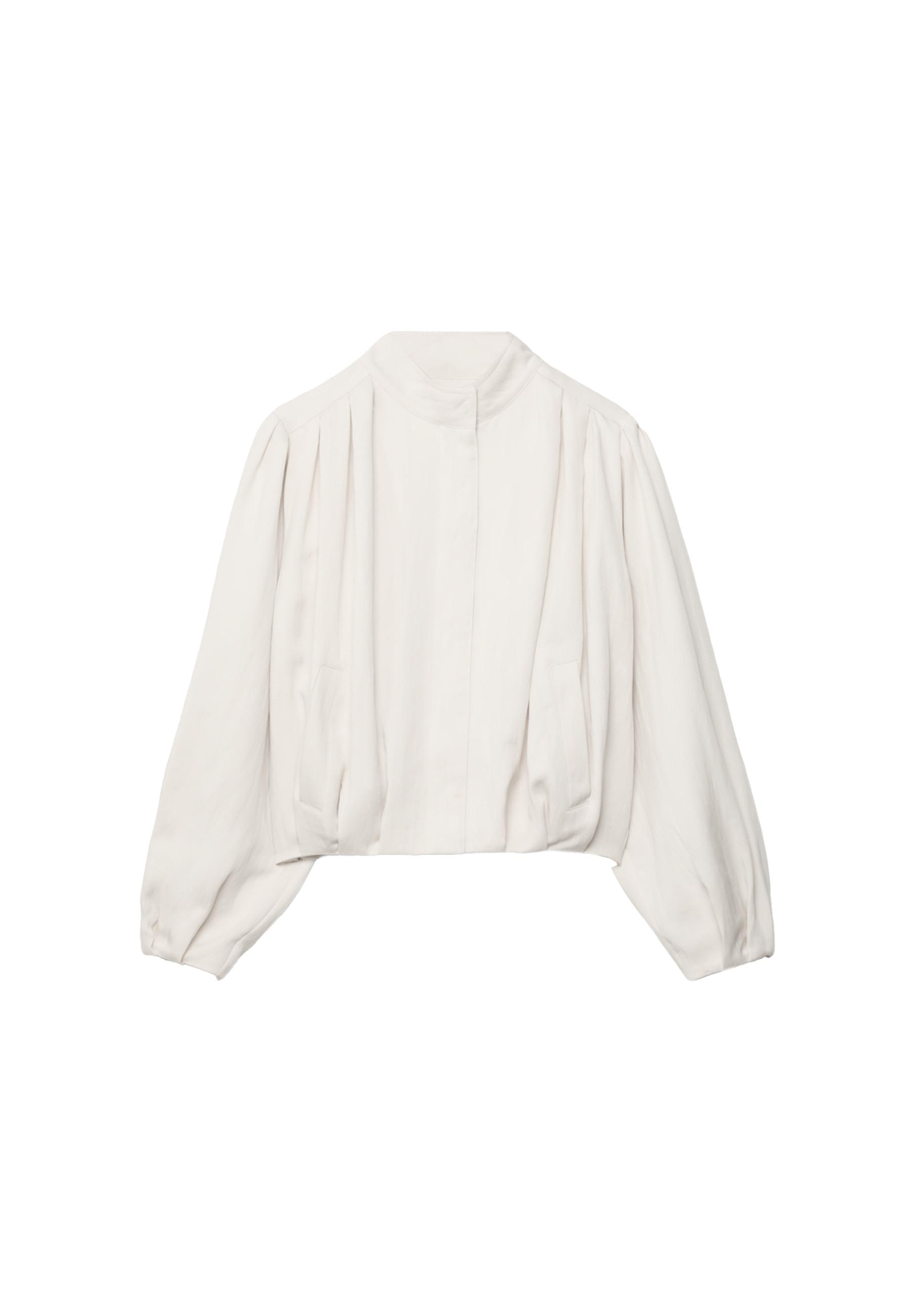 Flowing pleated bomber jacket — Ecru