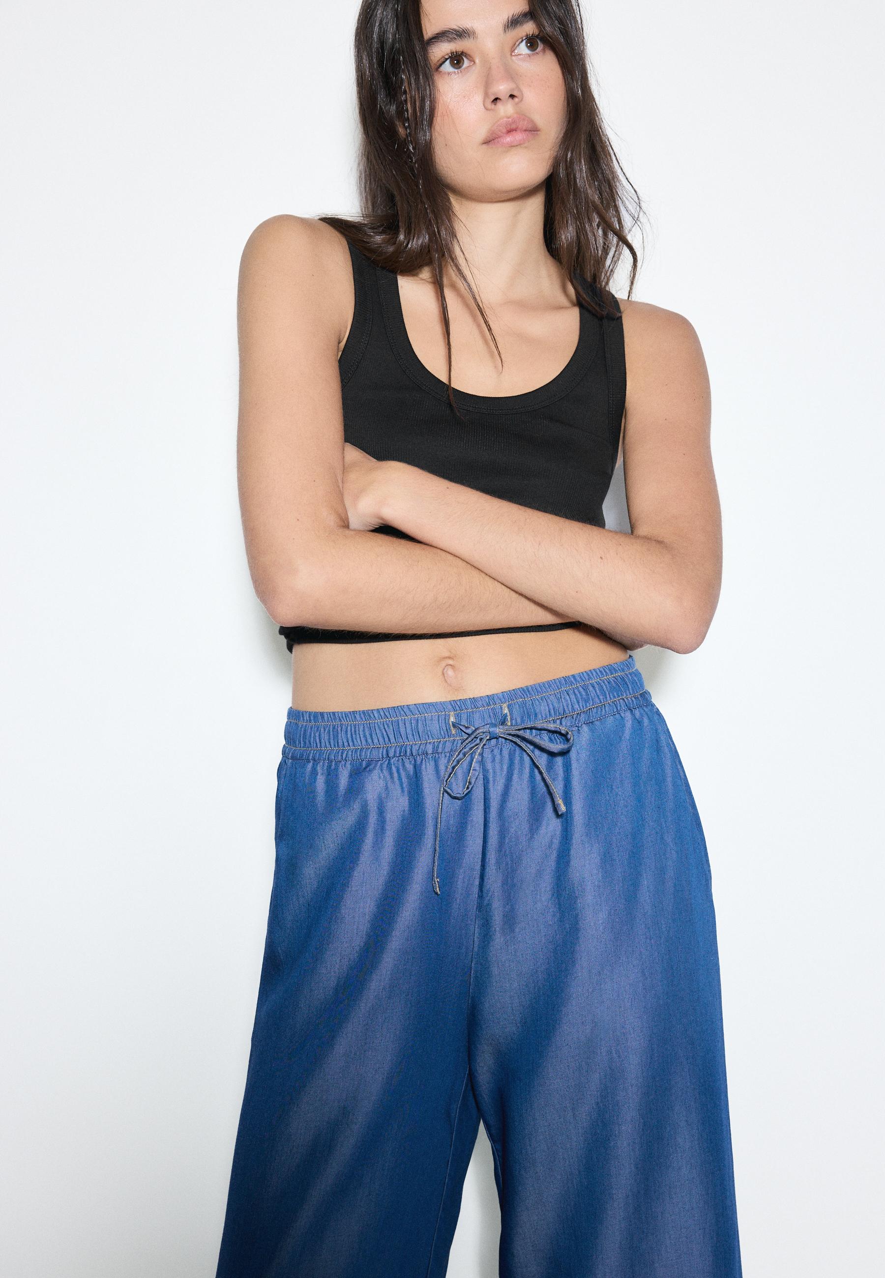 Flowing denim culottes — MEDIUM BLUE DENIM