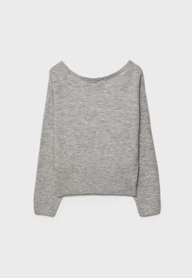 Boat neck knit jumper — Grey melange 8