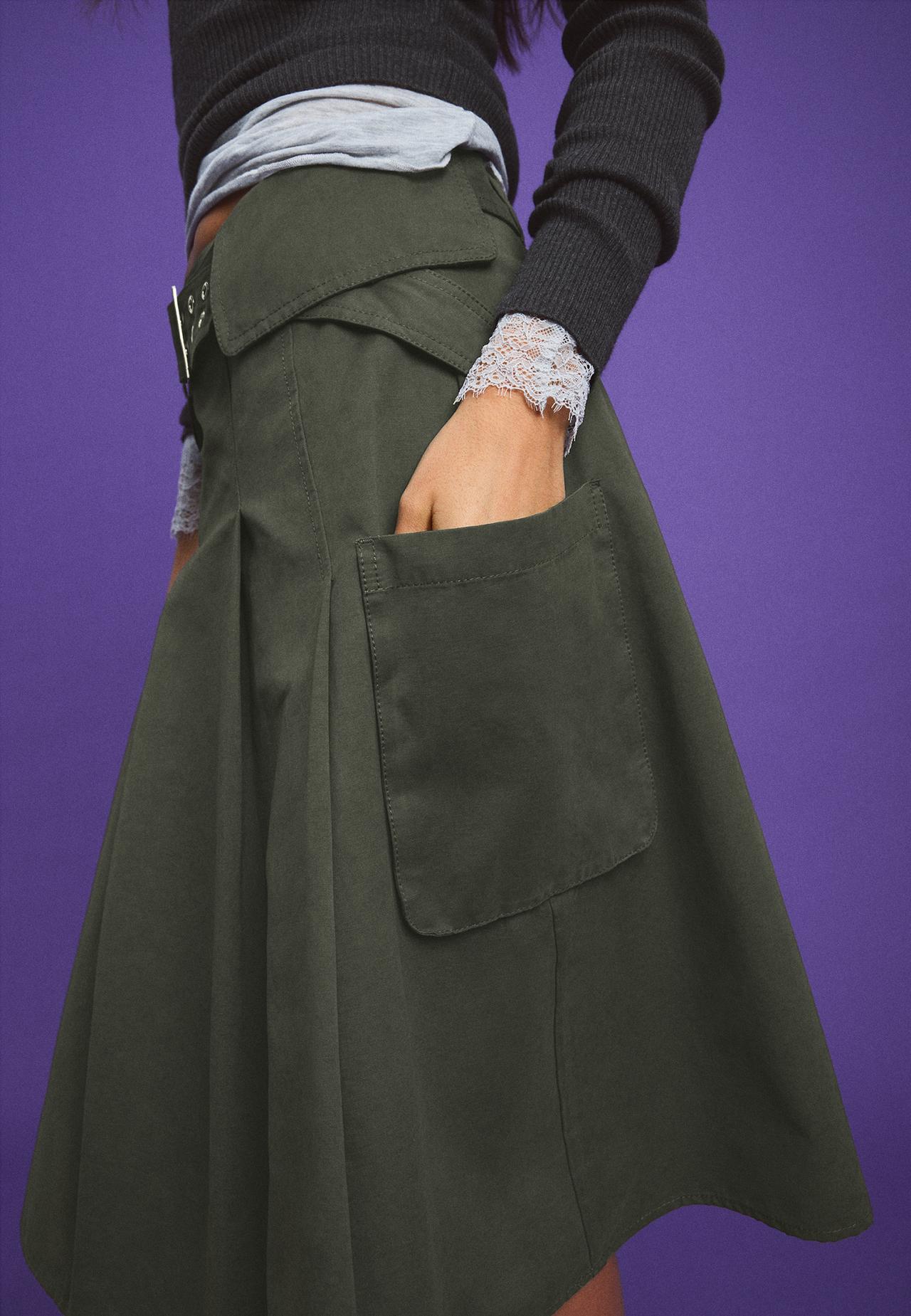 Utility pocket midi skirt — Khaki
