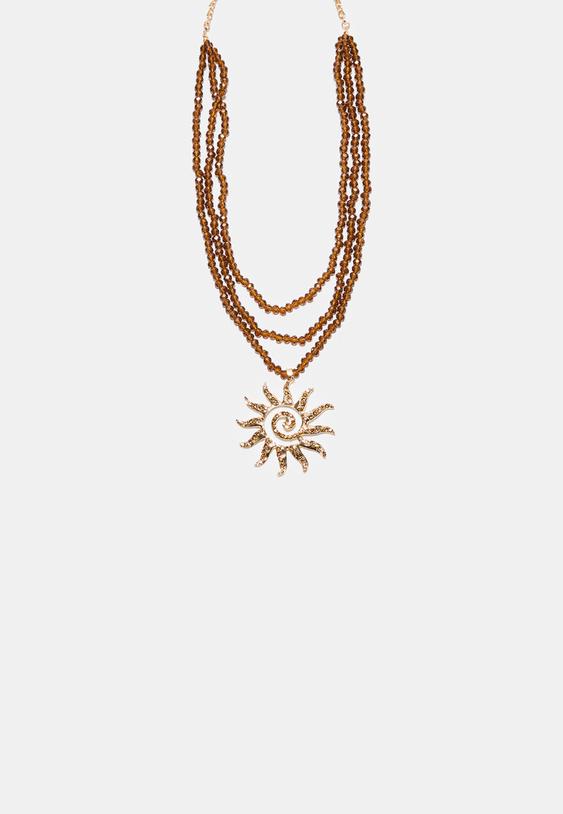 Stradivarius Sun Bead Necklace Gold Os