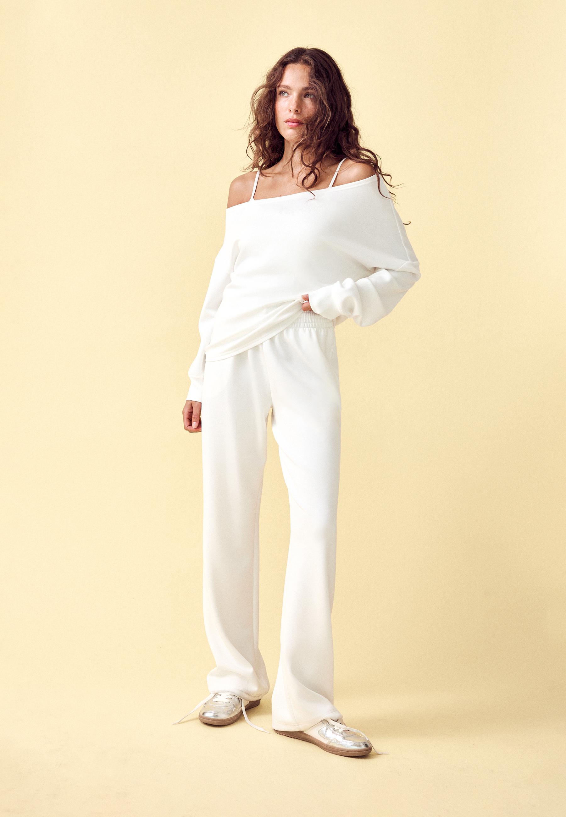 Soft-touch off-the-shoulder sweatshirt — White