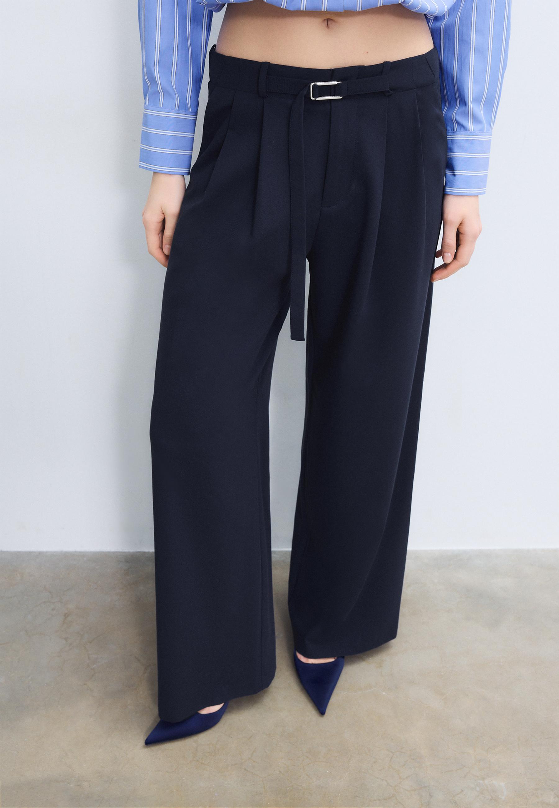 Wide-leg trousers with buckle detail — Blue